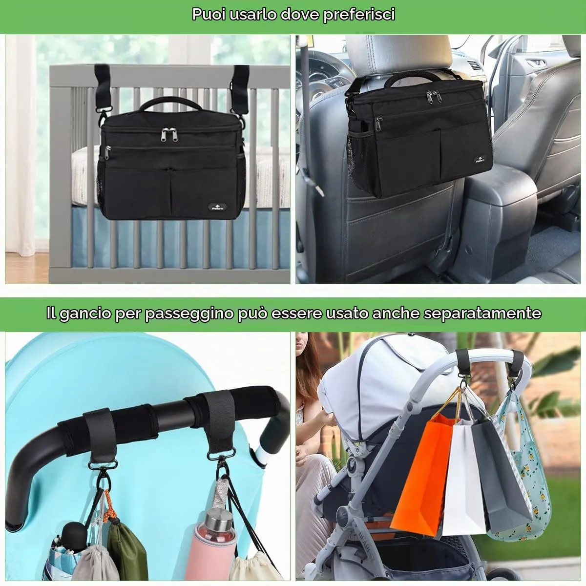 PHILORN Organizer per Passeggino con Portabevande Isolato e Tracolla, Nero - immagine 5