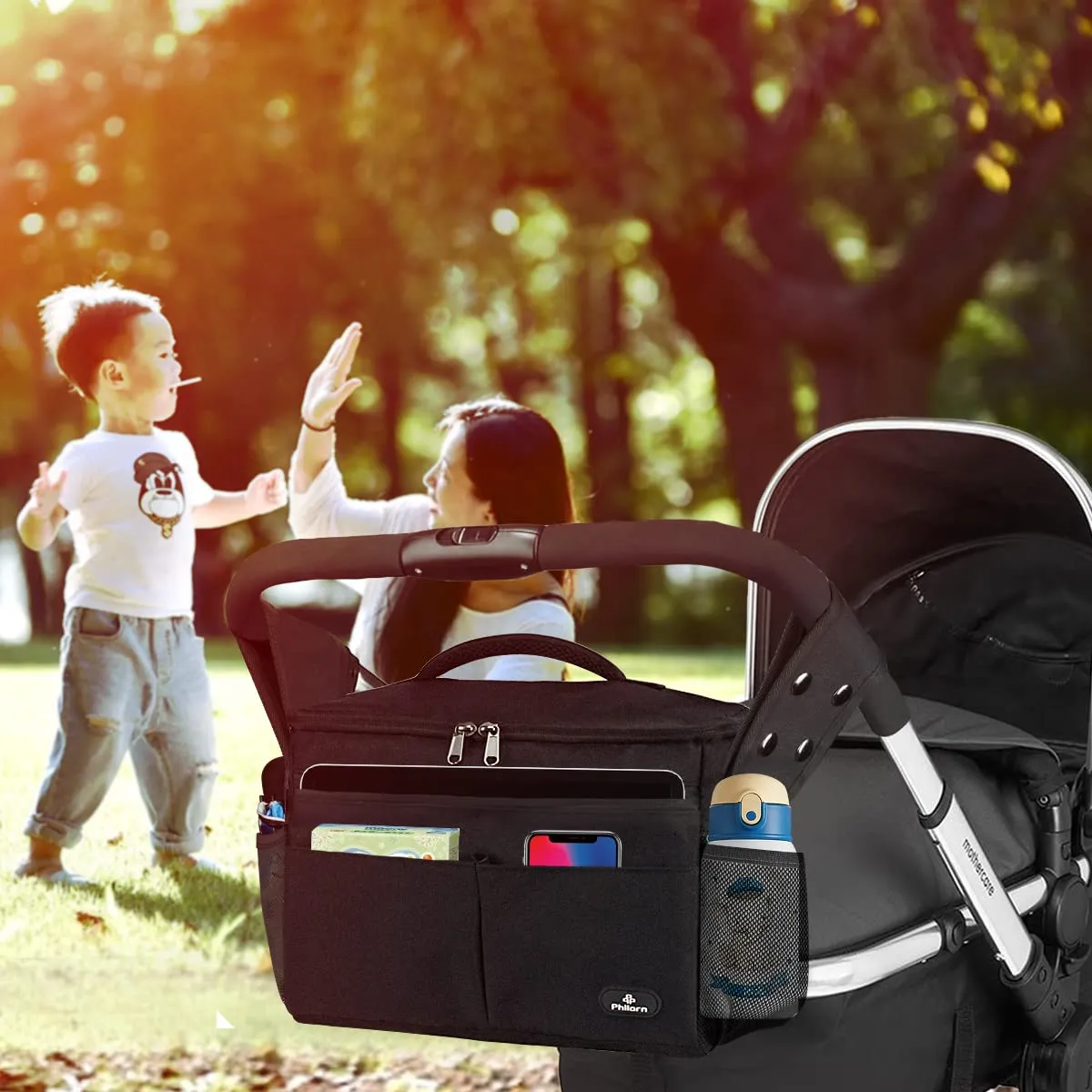 PHILORN Organizer per Passeggino con Portabevande Isolato e Tracolla, Nero - immagine 6