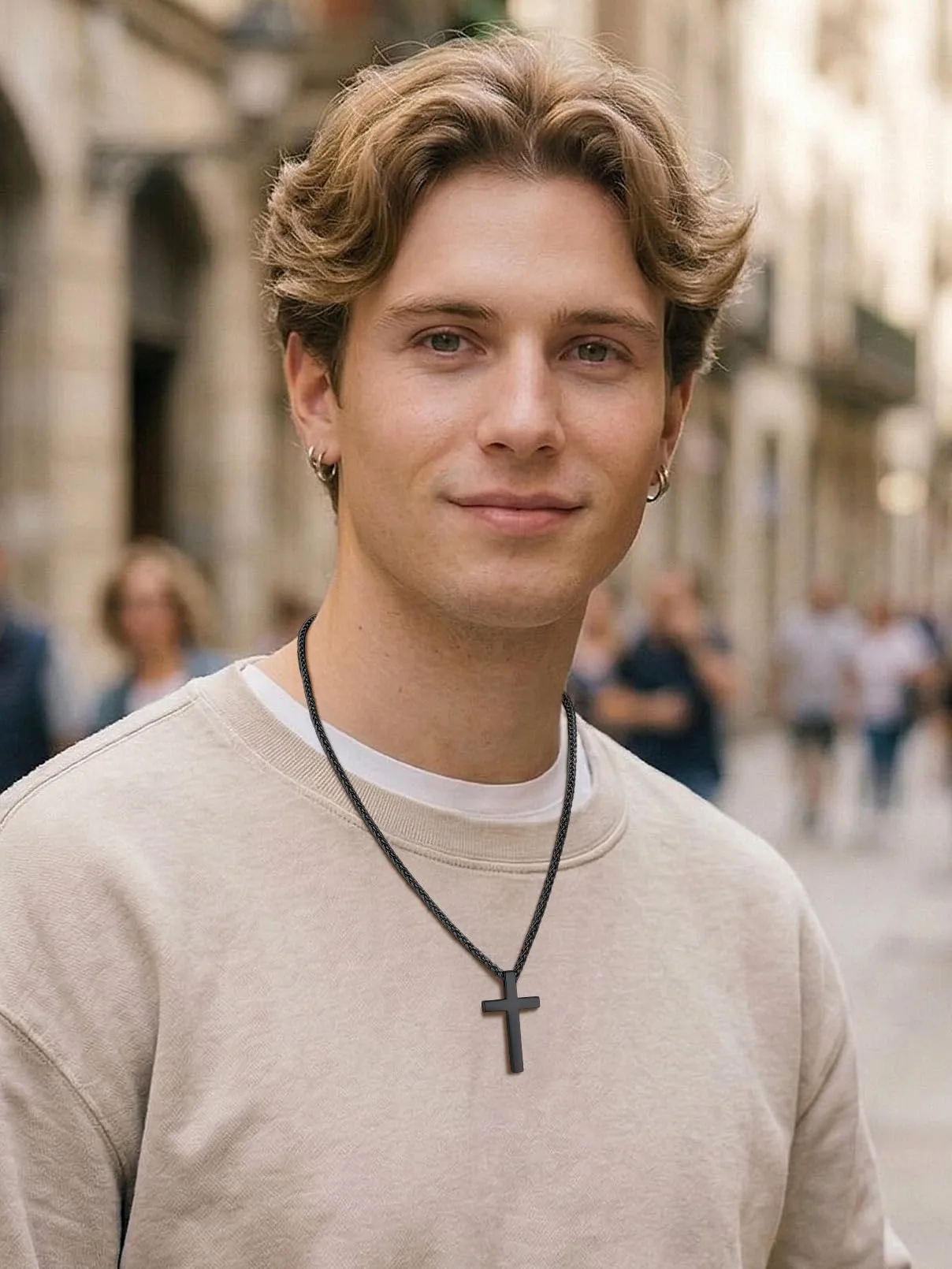 FaithHeart Collana Croce Uomo, 50mm, Nero - immagine 2