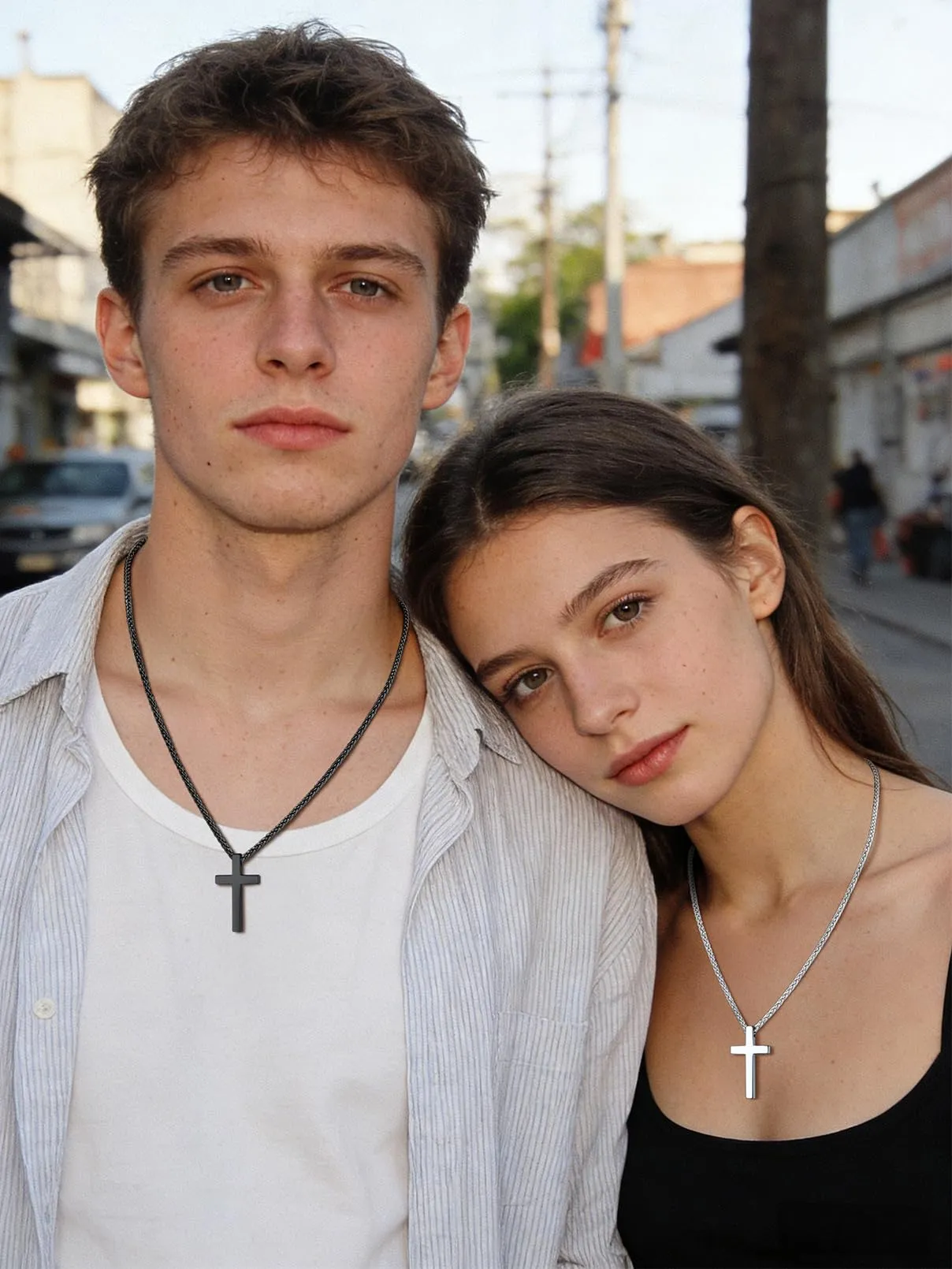 FaithHeart Collana Croce Uomo, 50mm, Nero - immagine 4
