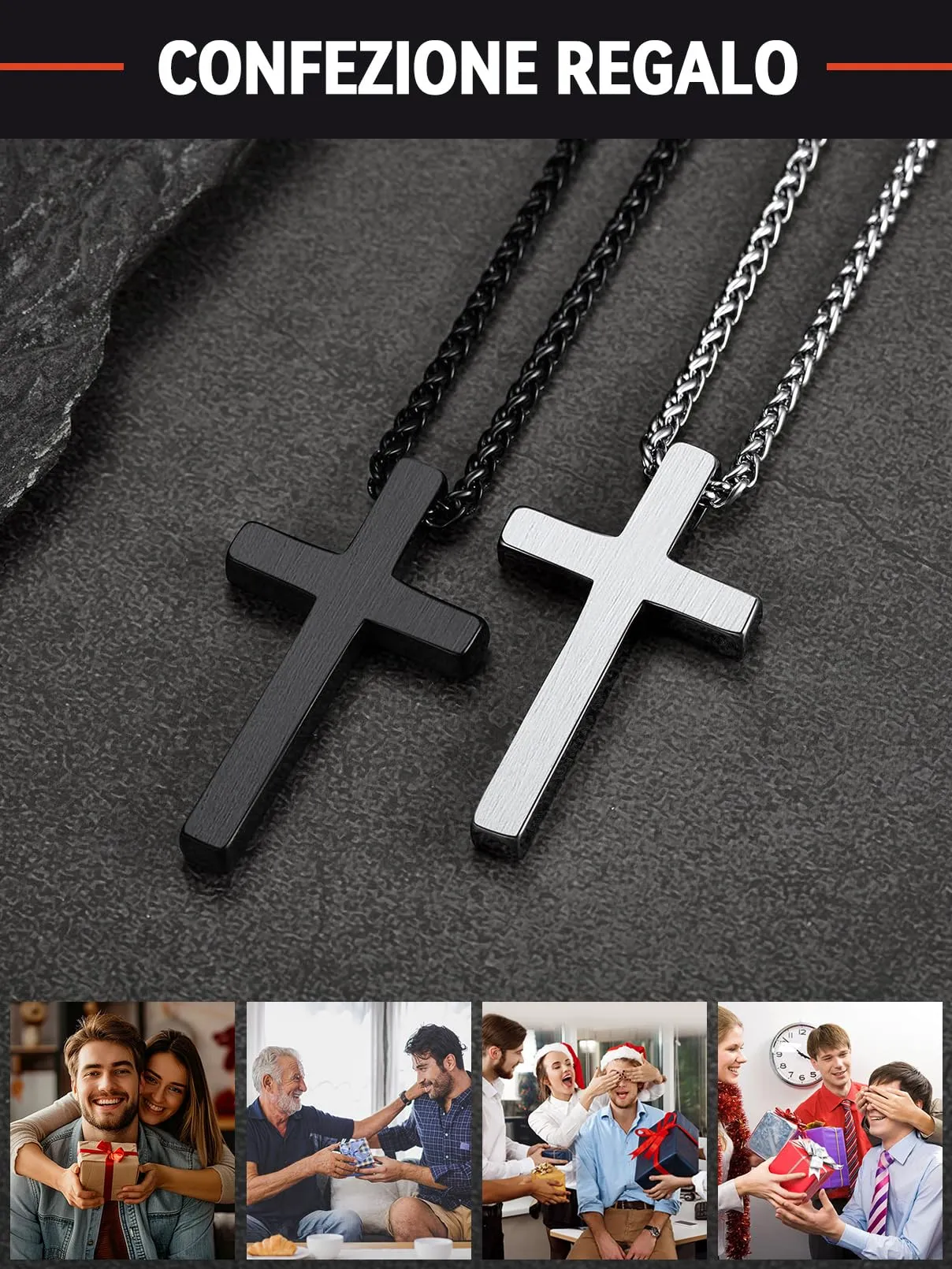 FaithHeart Collana Croce Uomo, 50mm, Nero - immagine 6