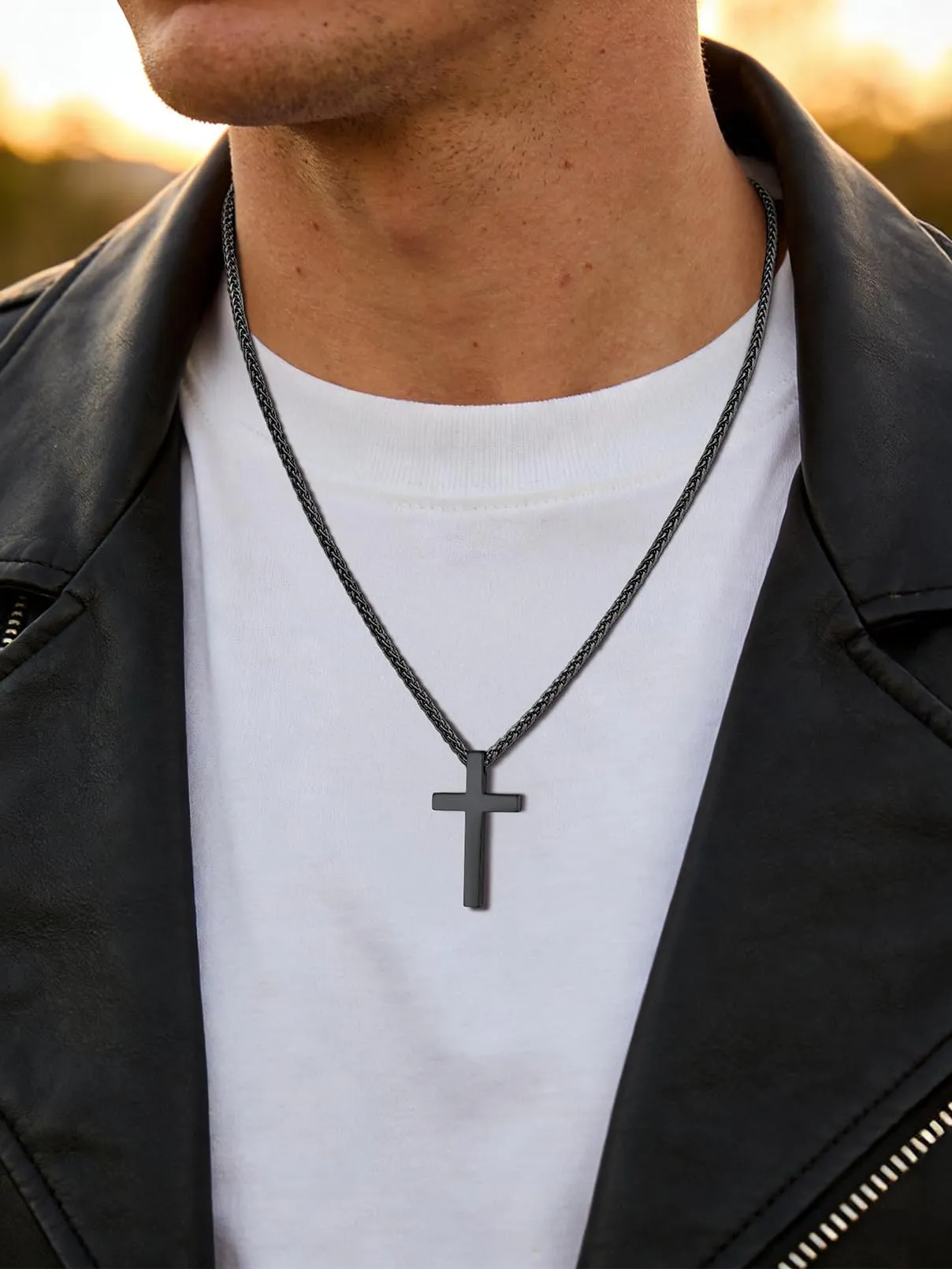 FaithHeart Collana Croce Uomo, 50mm, Nero - immagine 7
