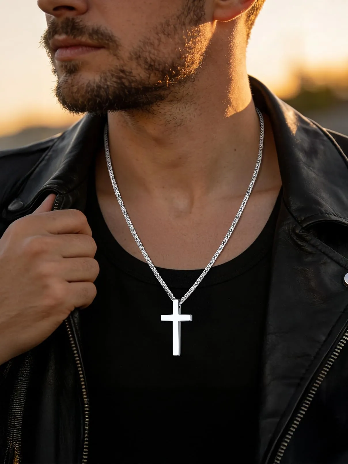 FaithHeart Collana Croce Uomo Acciaio Inox, Ciondolo 50mm e Catena Solida - immagine 2