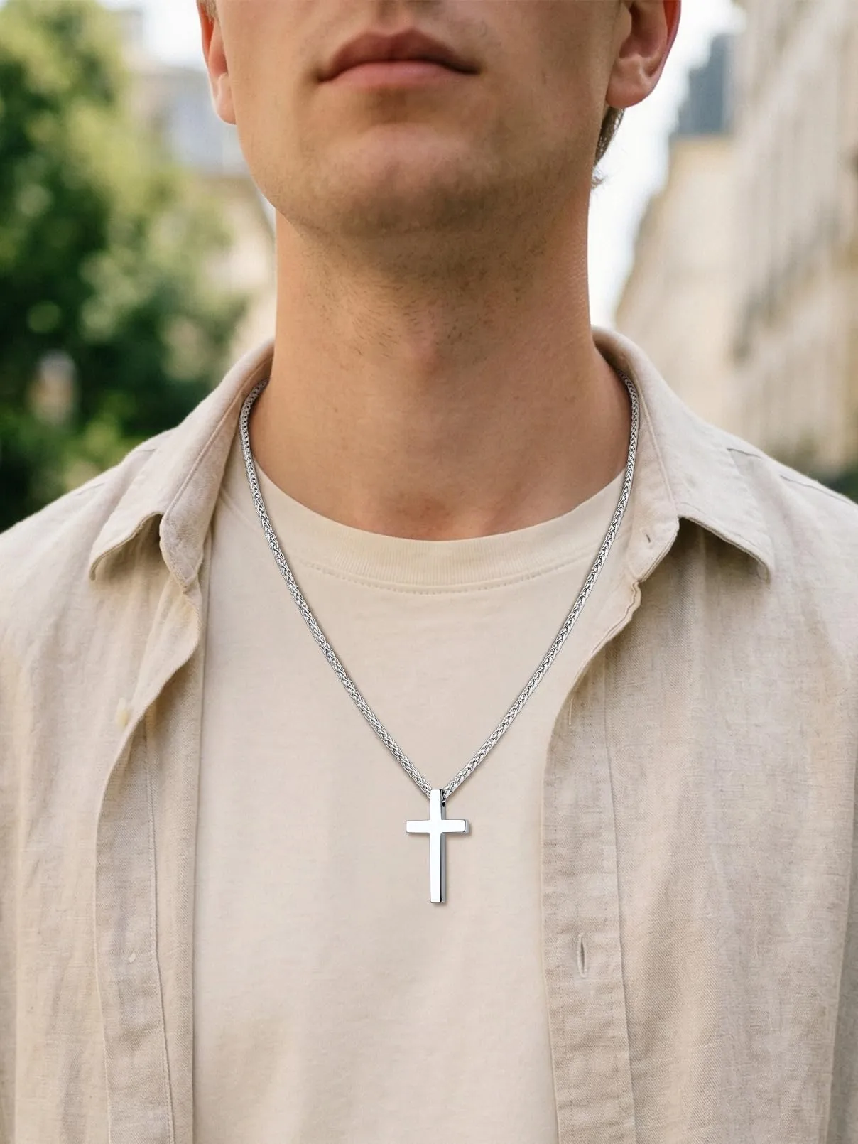 FaithHeart Collana Croce Uomo Acciaio Inox, Ciondolo 50mm e Catena Solida - immagine 7