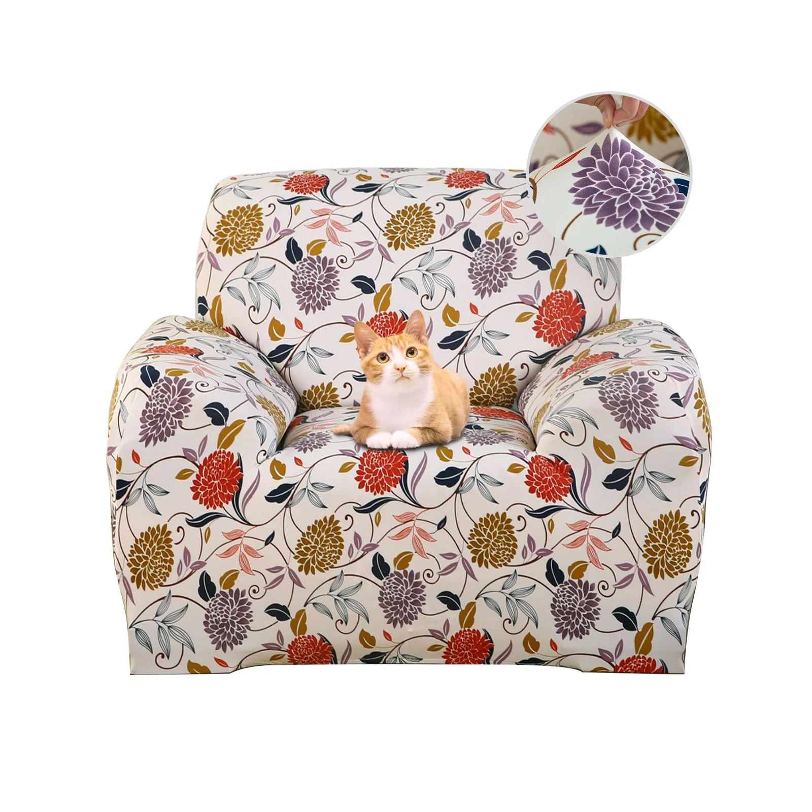 Jaotto Copridivano Elasticizzato 1 Posto, Fodera Antiscivolo e Antimacchia con Braccioli, Stile Fiore - immagine 1