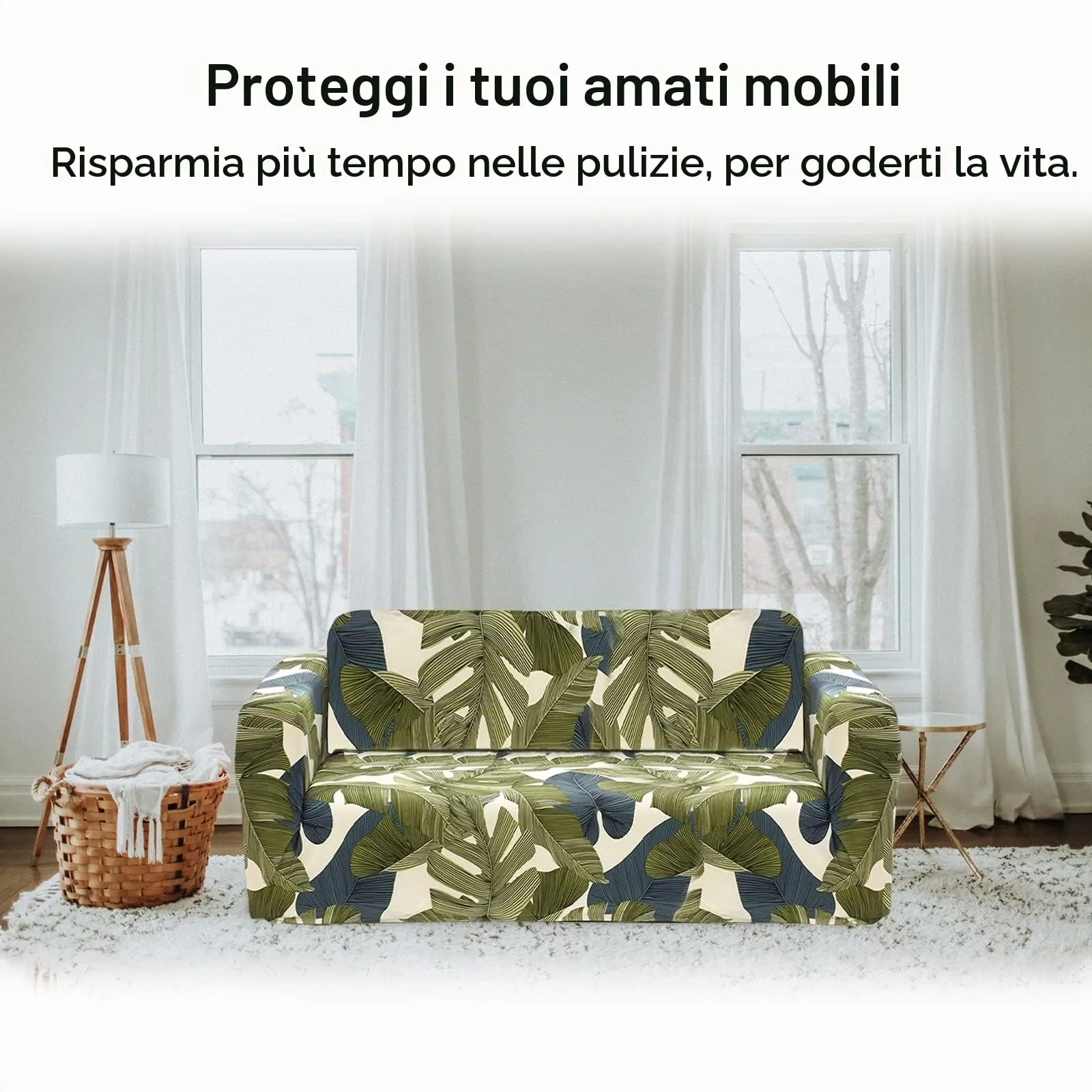 Jaotto Copridivano Elasticizzato 4 Posti, Antimacchia e Antiscivolo, Foglie Verdi - immagine 4