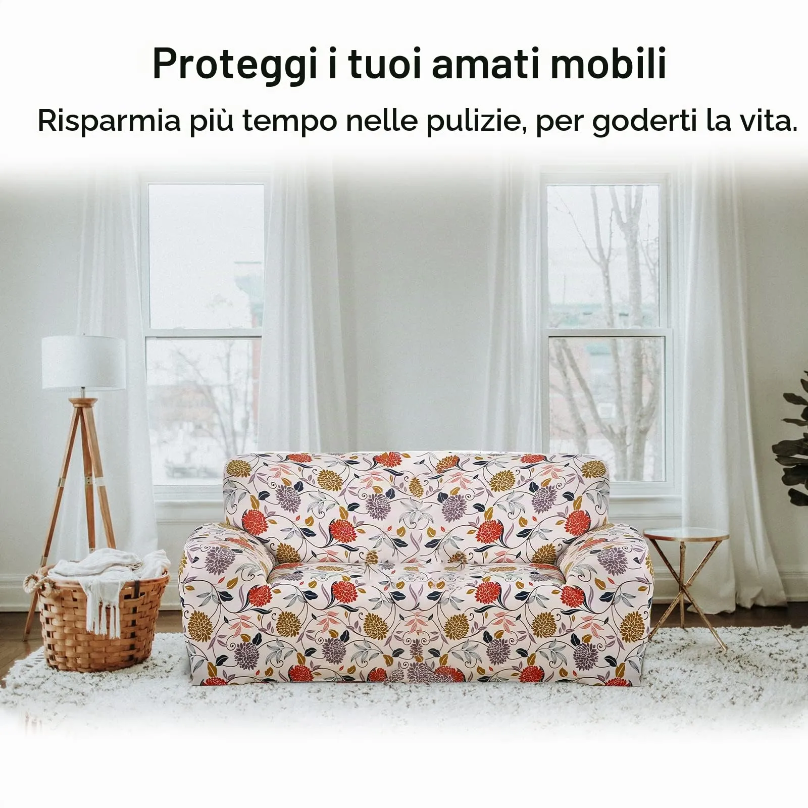 Jaotto Copridivano Elasticizzato 4 Posti, Fodera Antiscivolo Antimacchia Fantasia Fiore - immagine 4