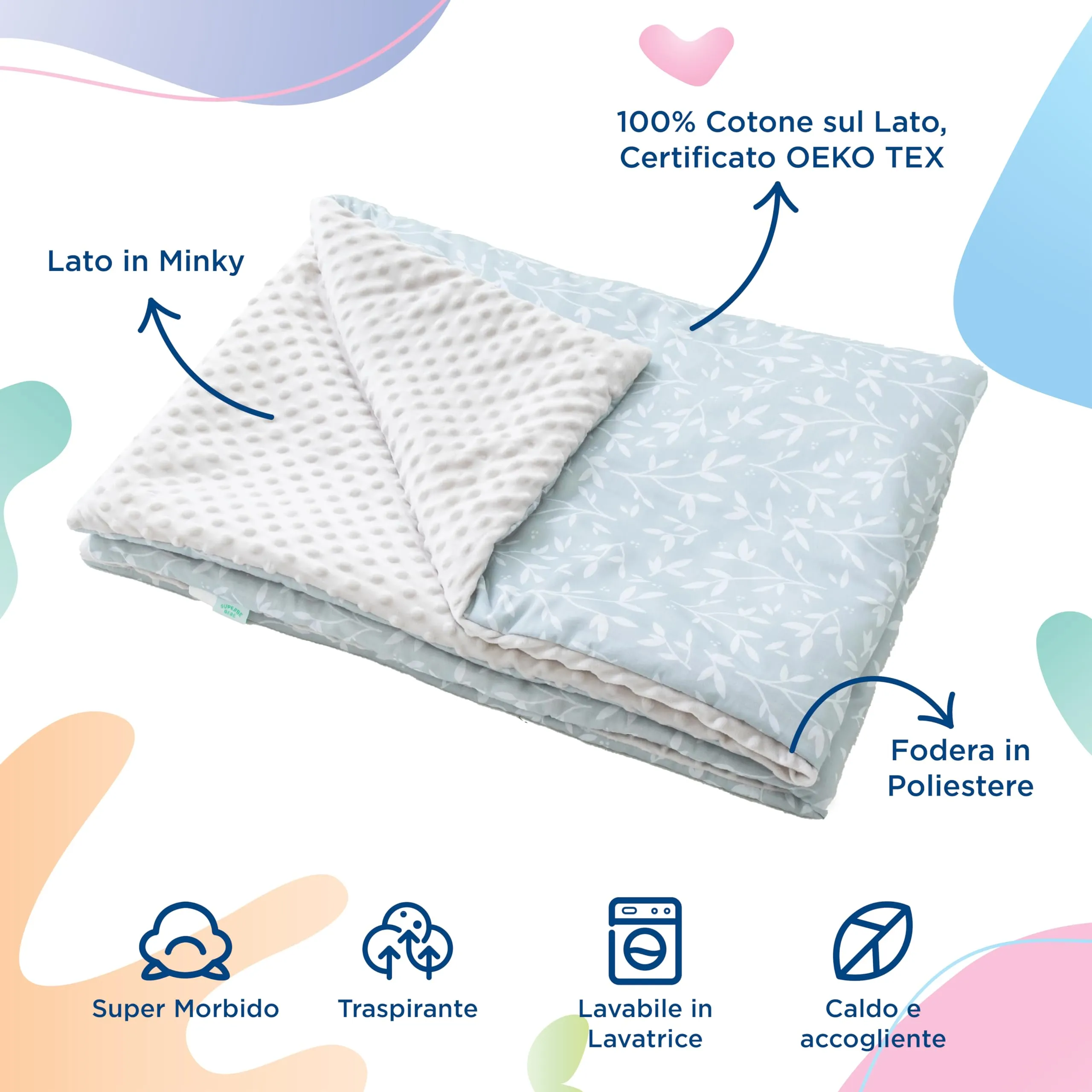 SUPERBE BEBE Copertina Neonato Invernale 75x100 in Cotone Oeko Tex, Coperta Pile Morbida per Culla e Lettino - immagine 2
