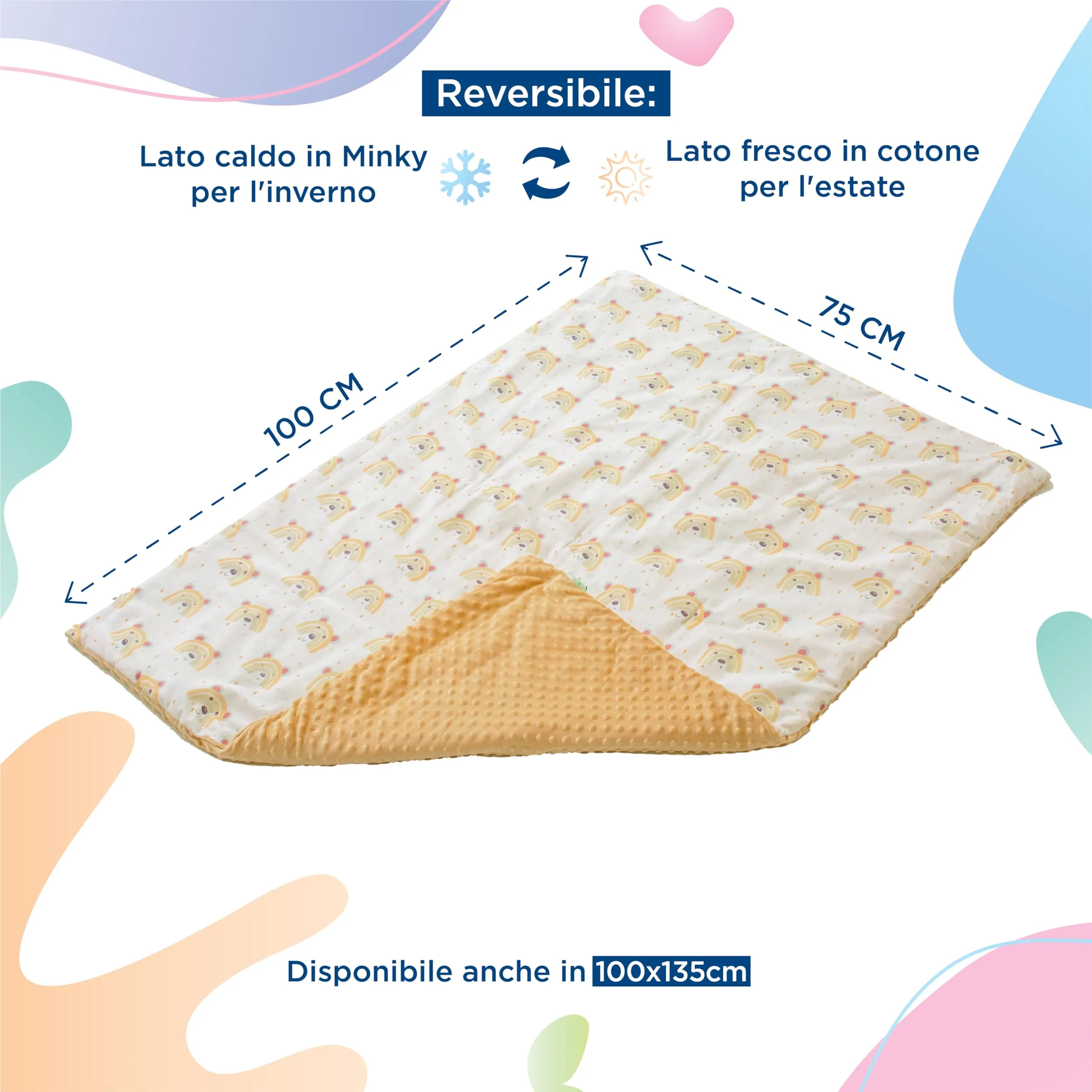 SUPERBE BEBE Copertina Neonato Invernale 75x100 in Cotone Oeko Tex - Bear Rainbow - immagine 2