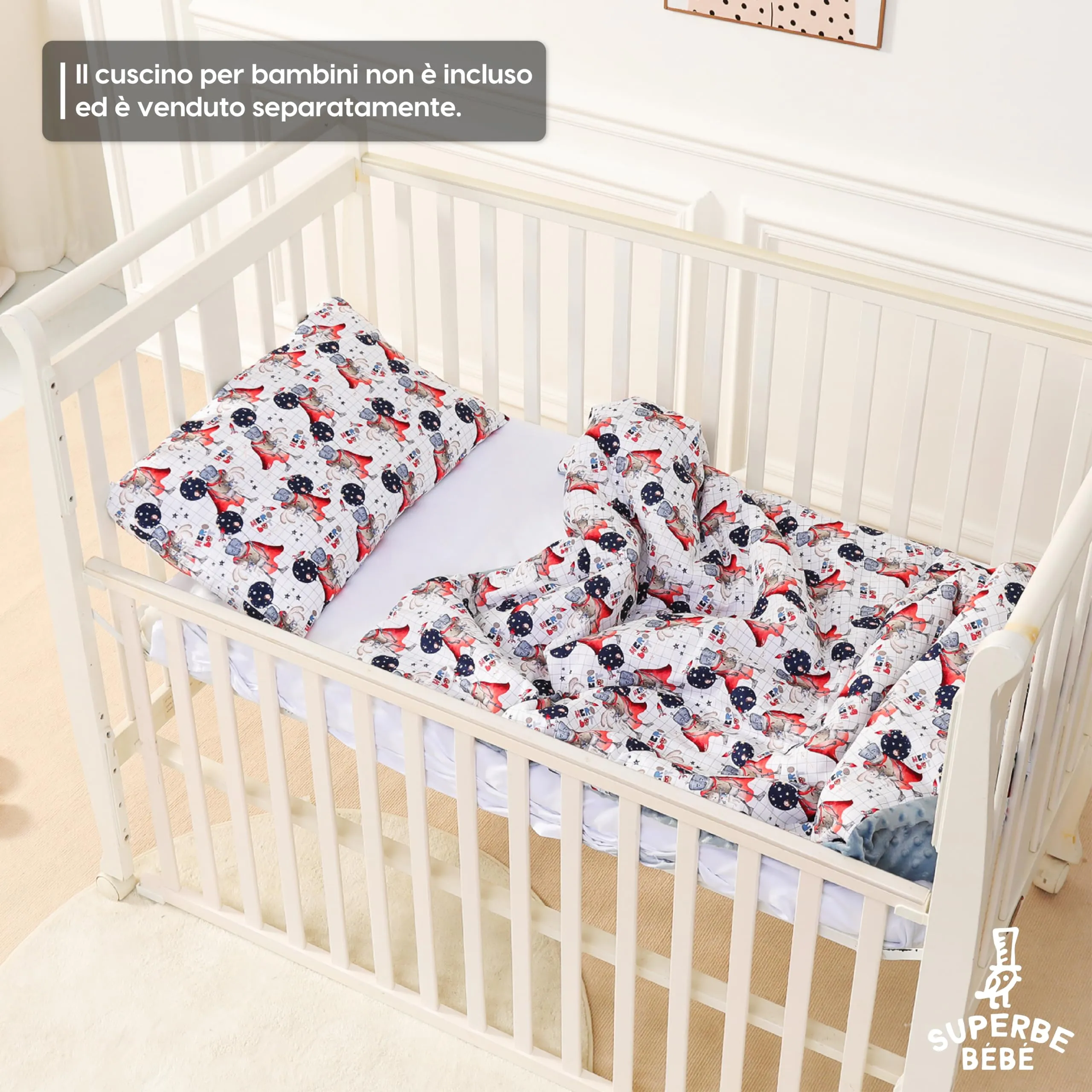 SUPERBE BEBE Copertina Neonato Invernale in Cotone Oeko Tex 75x100 cm - Hero Bot - immagine 5