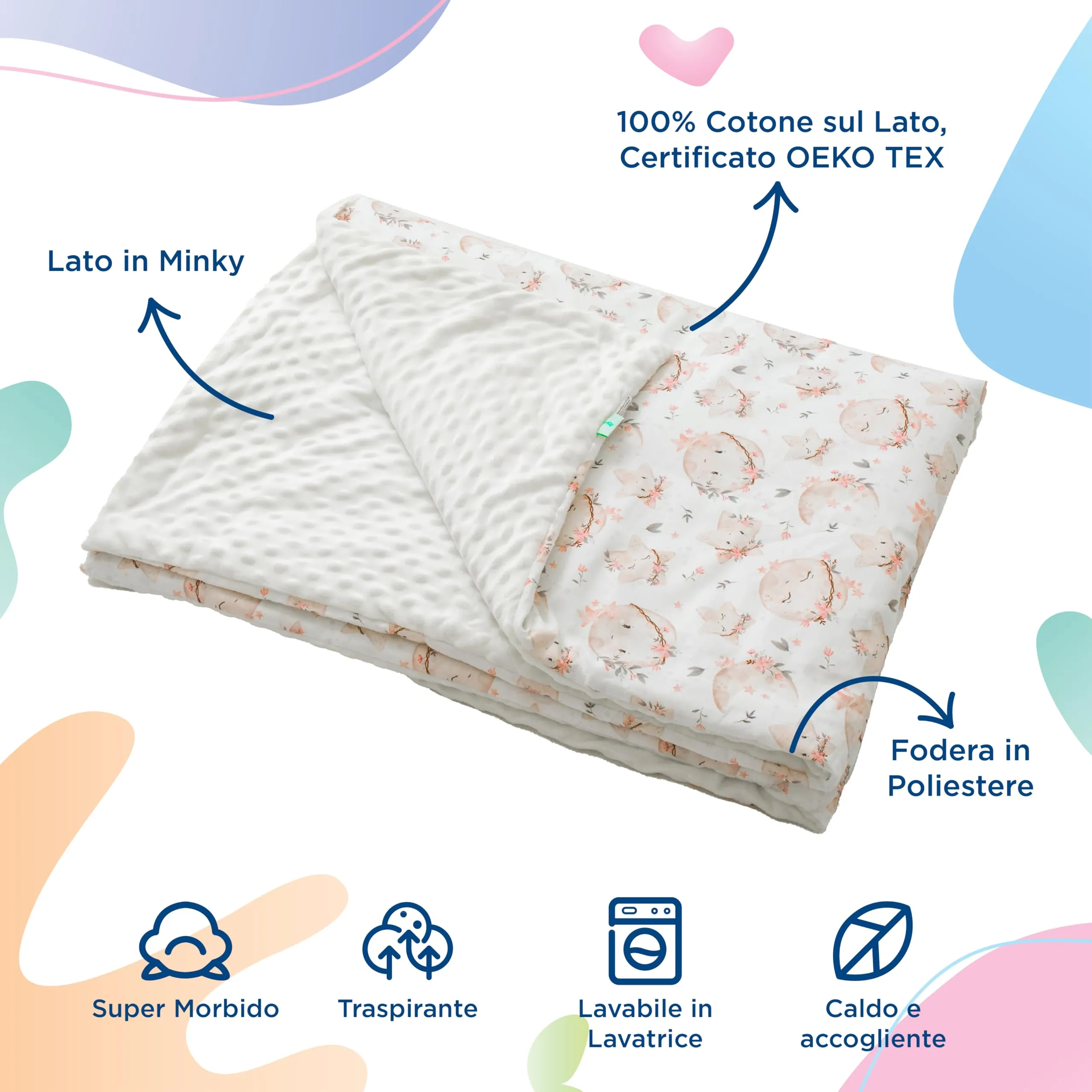 SUPERBE BEBE Copertina Neonato Invernale in Cotone Oeko Tex 100x135 cm Aster White - immagine 2