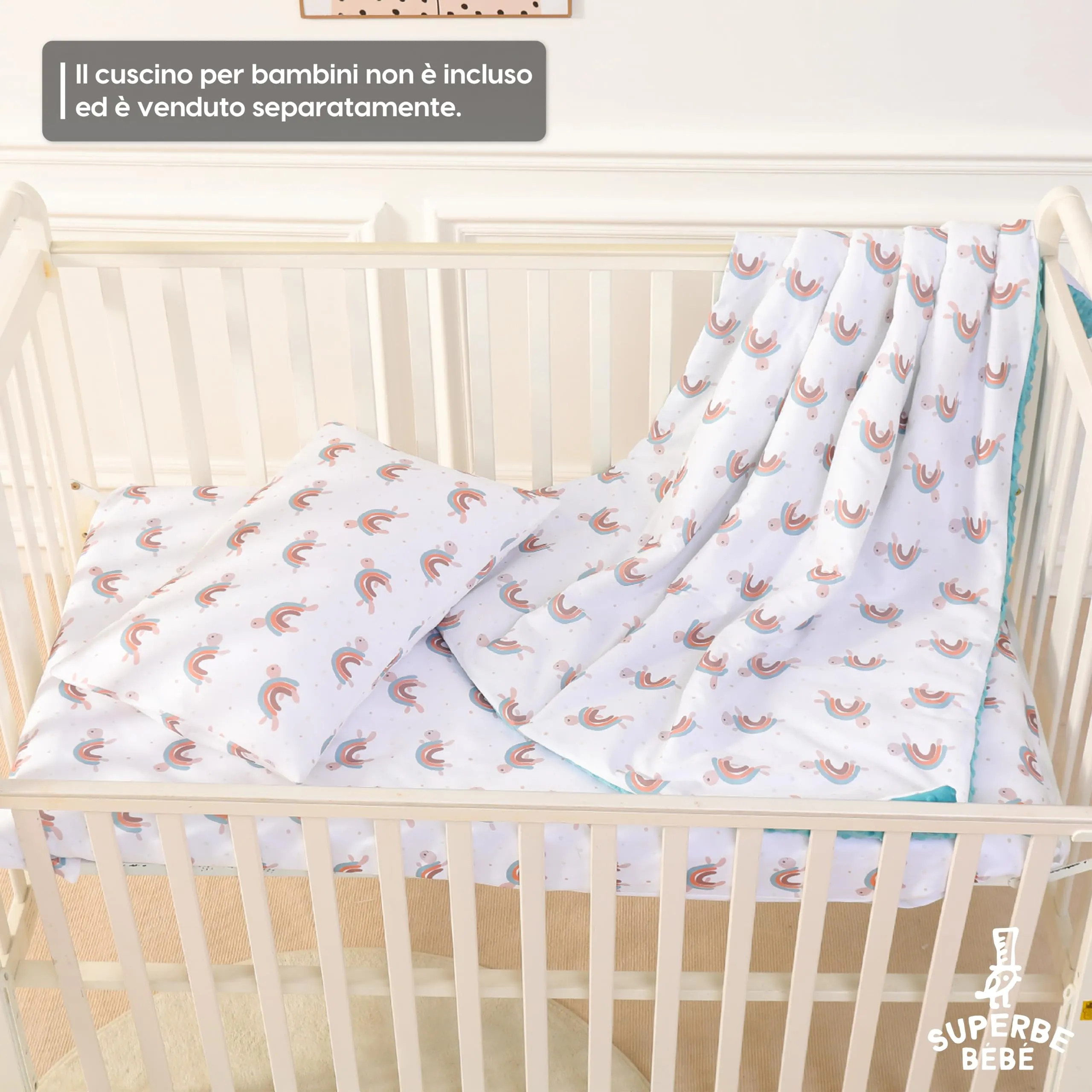 SUPERBE BEBE Copertina Neonato Invernale in Cotone Oeko Tex, 100x135 cm, Turtle Rainbow - immagine 5