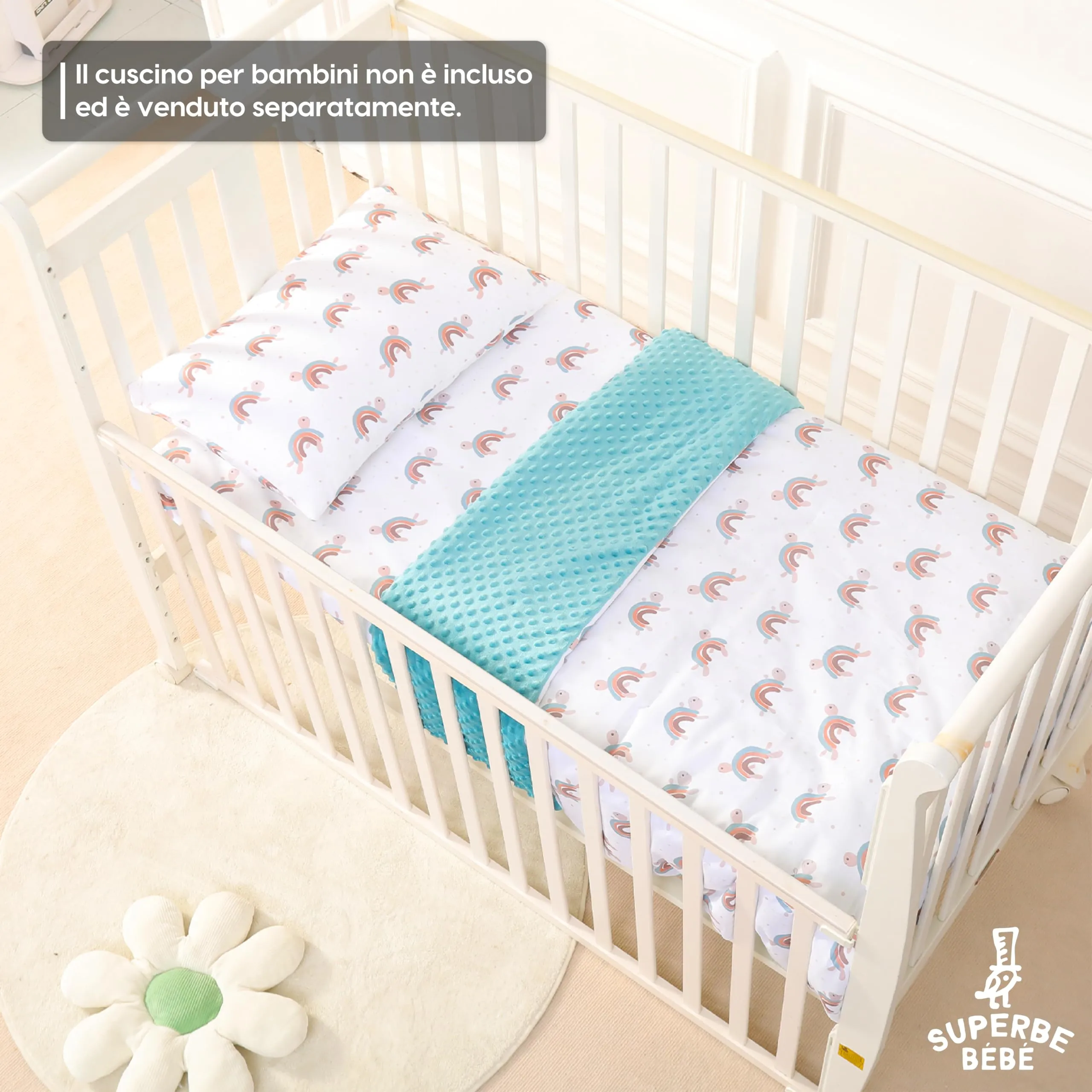 SUPERBE BEBE Copertina Neonato Invernale in Cotone Oeko Tex, 100x135 cm, Turtle Rainbow - immagine 6