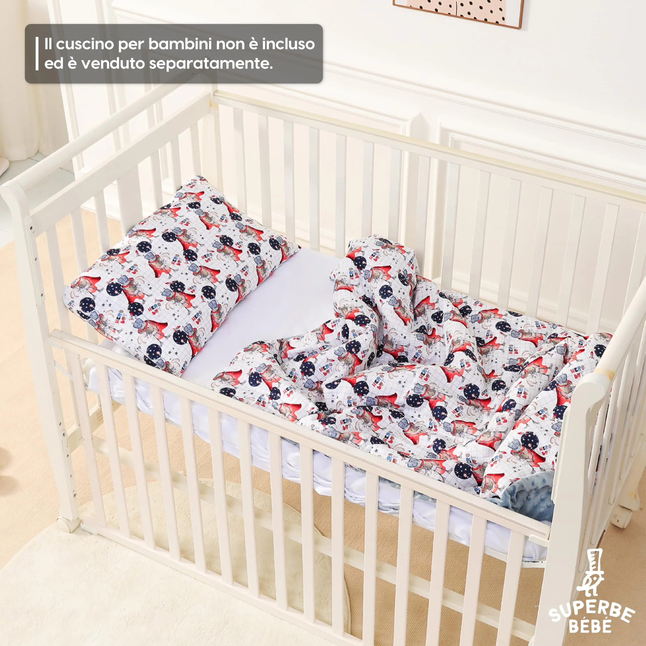 SUPERBE BEBE Copertina Neonato Invernale in Cotone Oeko Tex 100x135cm - Hero Bot - immagine 4