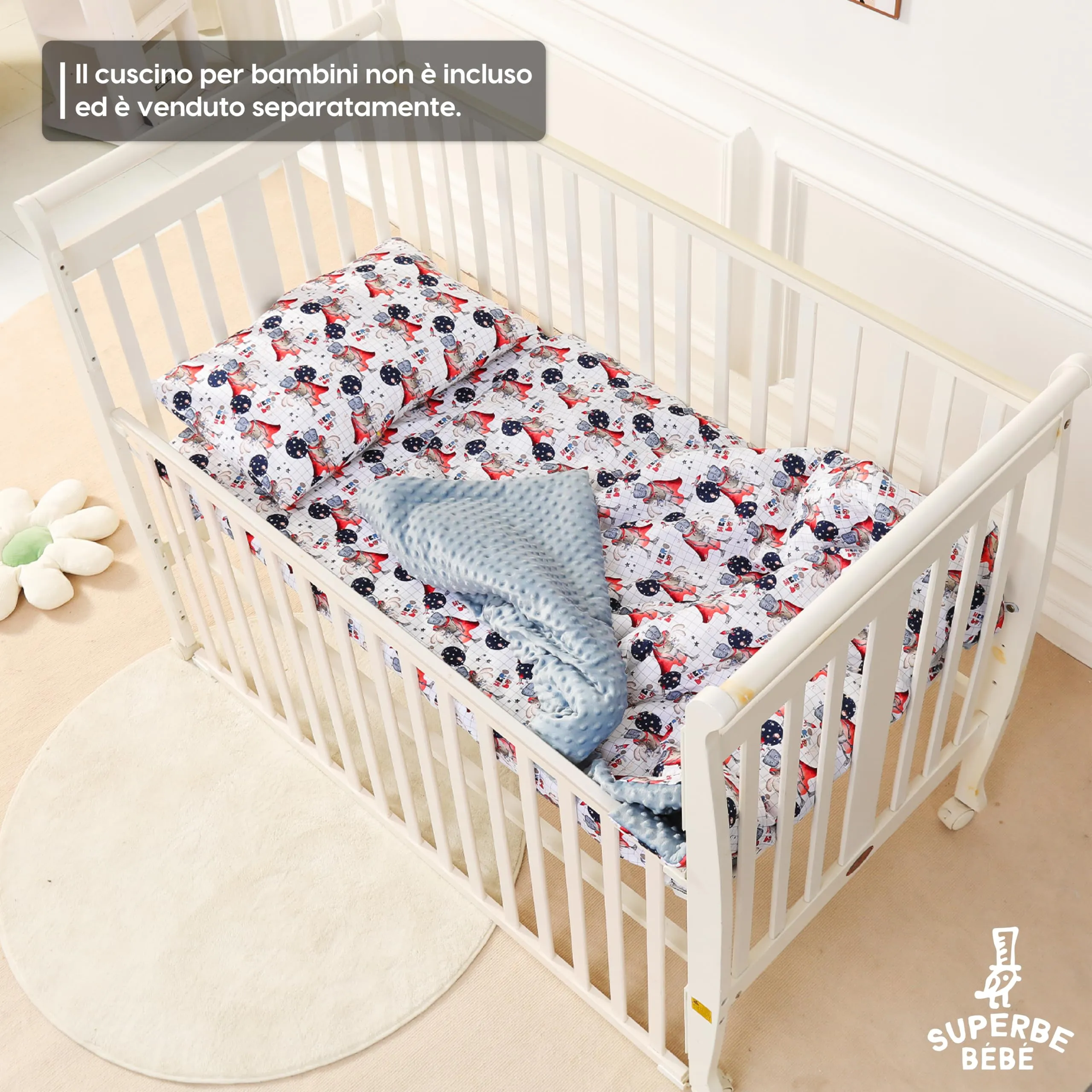 SUPERBE BEBE Copertina Neonato Invernale in Cotone Oeko Tex 100x135cm - Hero Bot - immagine 5
