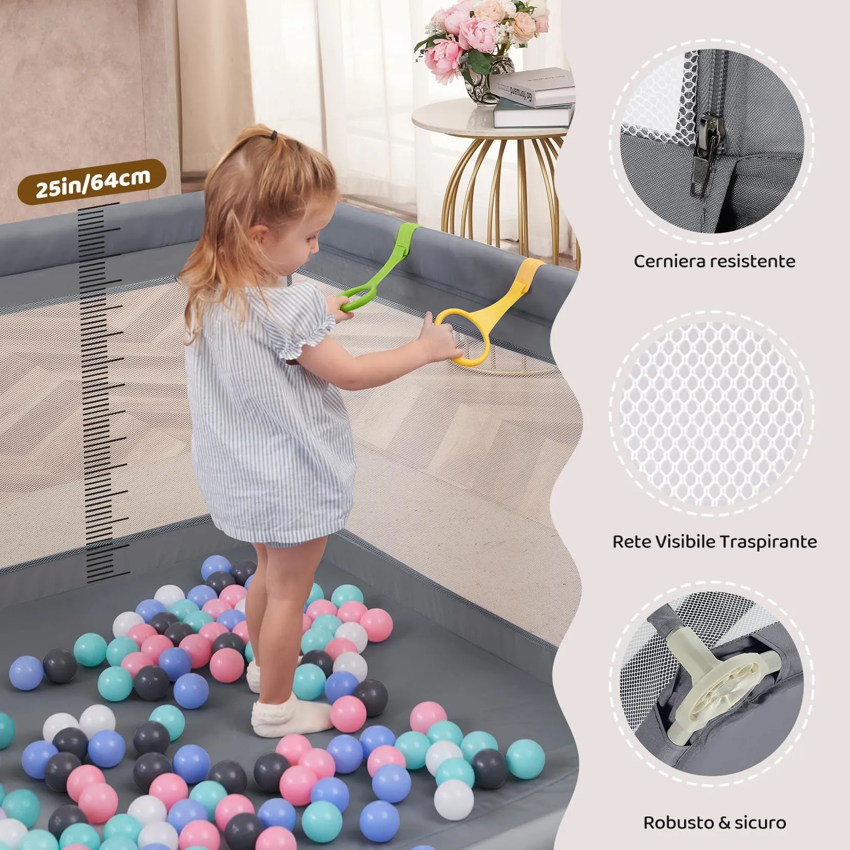Dripex Box Recinto per Bambini e Neonati, Large, Cenere - immagine 3