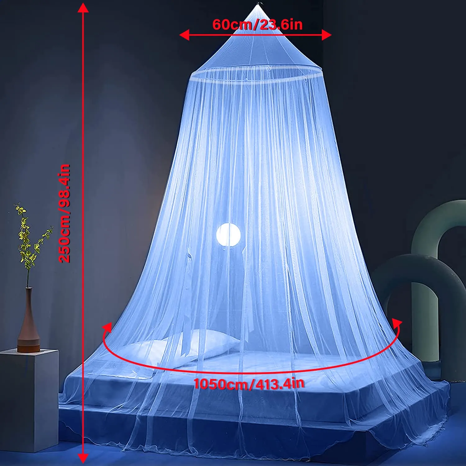 FFTANXS Zanzariera Universale per Letto Matrimoniale e Singolo, Pieghevole Portatile Forma Rotonda, 0.6 x 2.5 x 10.5m - Blu - immagine 2