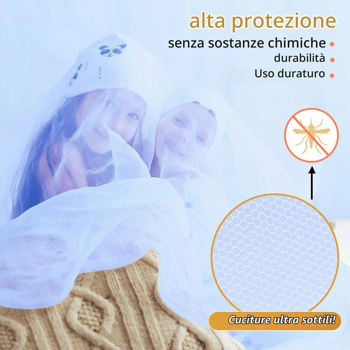 FFTANXS Zanzariera Universale per Letto Matrimoniale e Singolo, Pieghevole Portatile Forma Rotonda, 0.6 x 2.5 x 10.5m - Blu - immagine 3