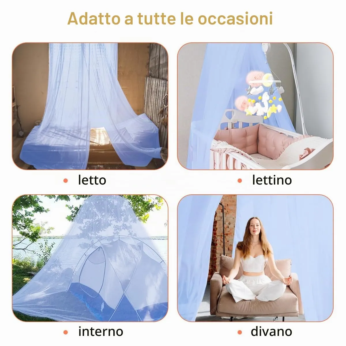 FFTANXS Zanzariera Universale per Letto Matrimoniale e Singolo, Pieghevole Portatile Forma Rotonda, 0.6 x 2.5 x 10.5m - Blu - immagine 5