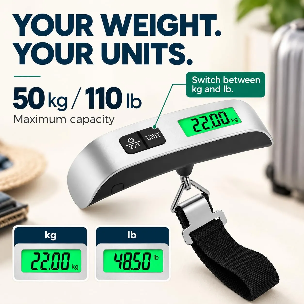 Kawaology Bilancia Bagagli Digitale Portatile, 50 kg/110 lb - immagine 4