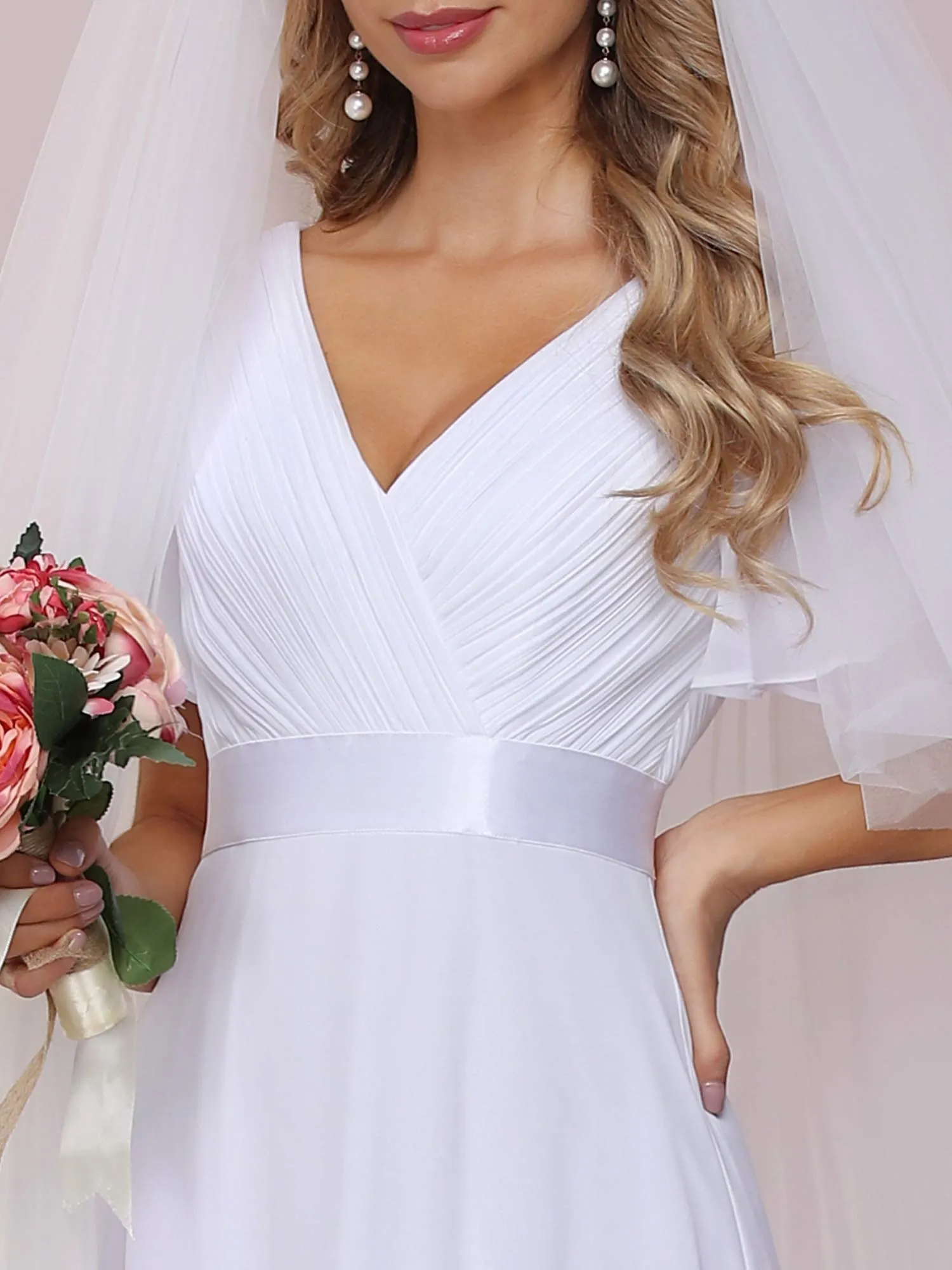 Ever-Pretty Abito da cerimonia lungo donna scollo a V Bianco - immagine 3