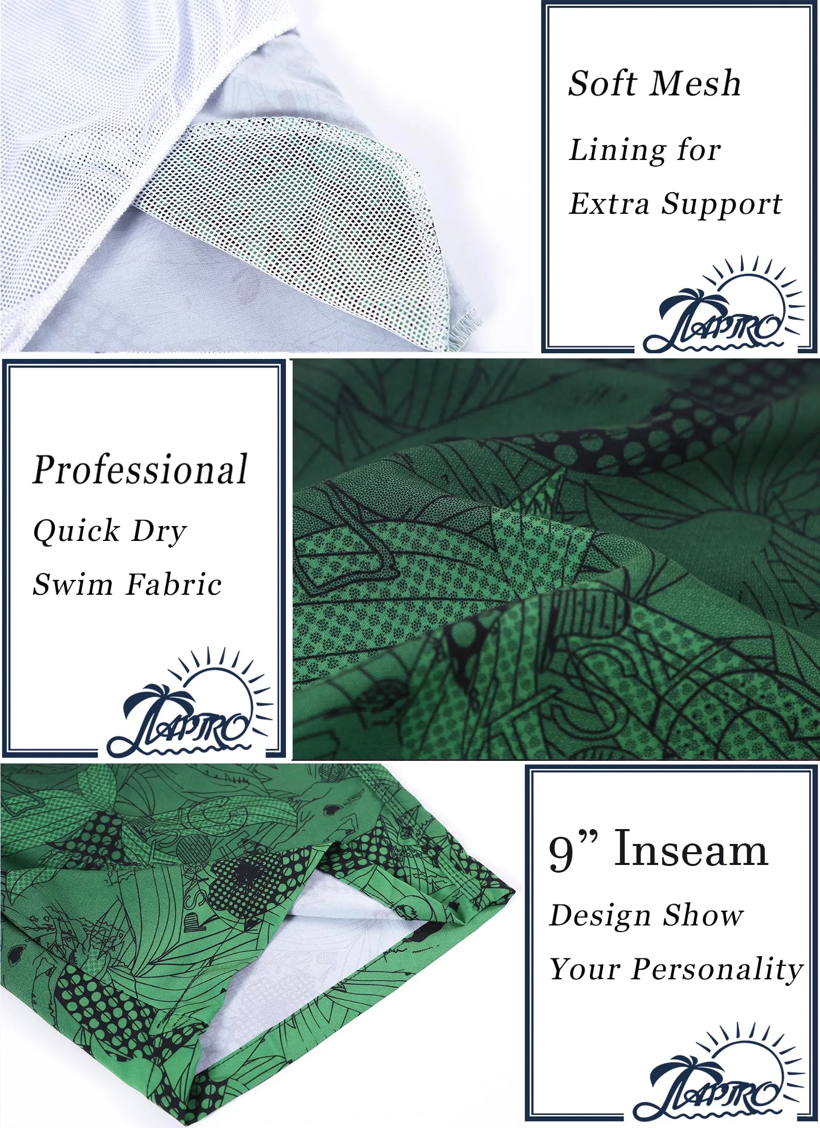 APTRO Pantaloncini da Bagno Uomo Stampa Hawaiana Verde BS023 2XL - immagine 5
