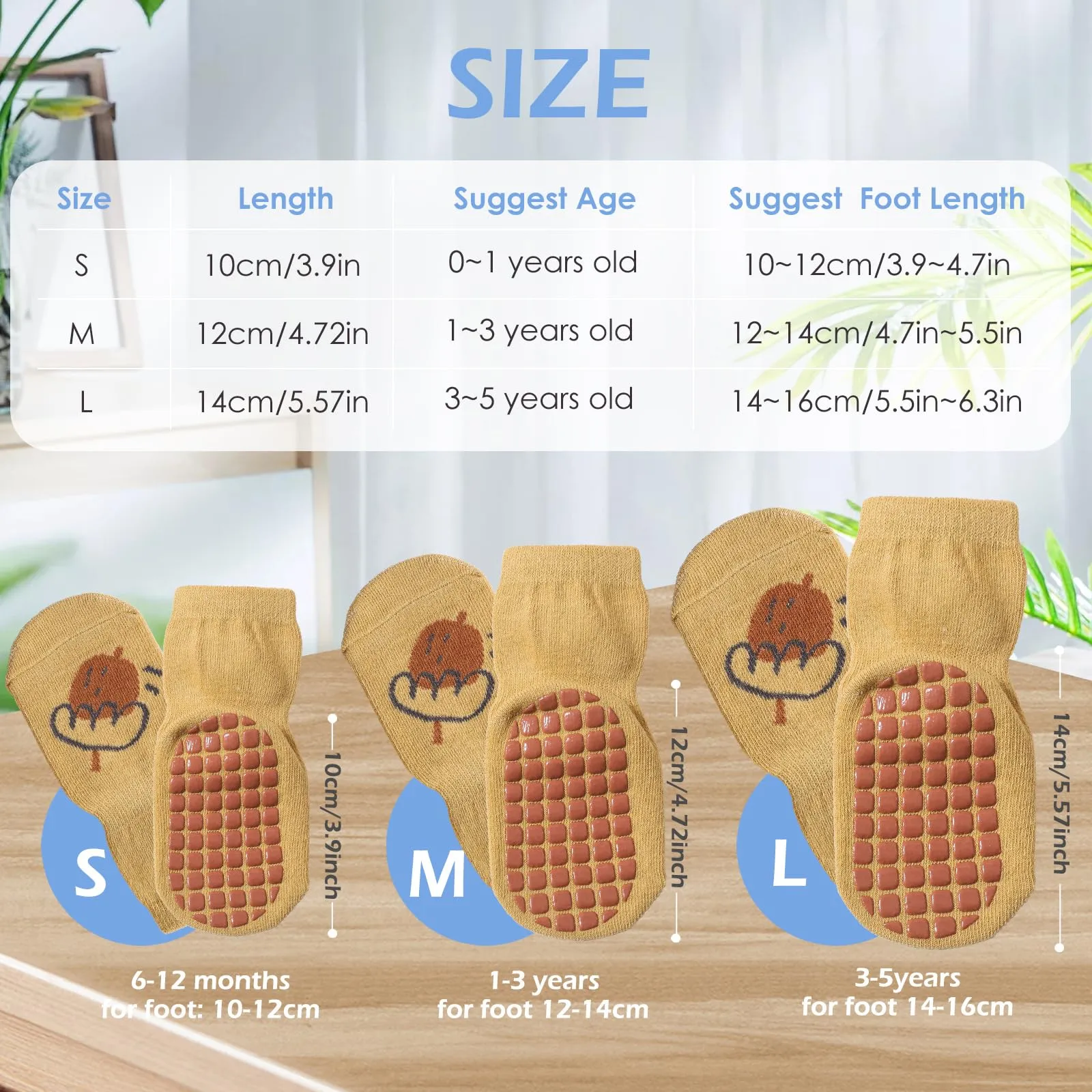 Bigqin Calzini Antiscivolo in Cotone per Bambino, Invernali Caldi, 4 Paia, Giallo/Grigio/Marrone/Cachi, 1-3 anni - immagine 2