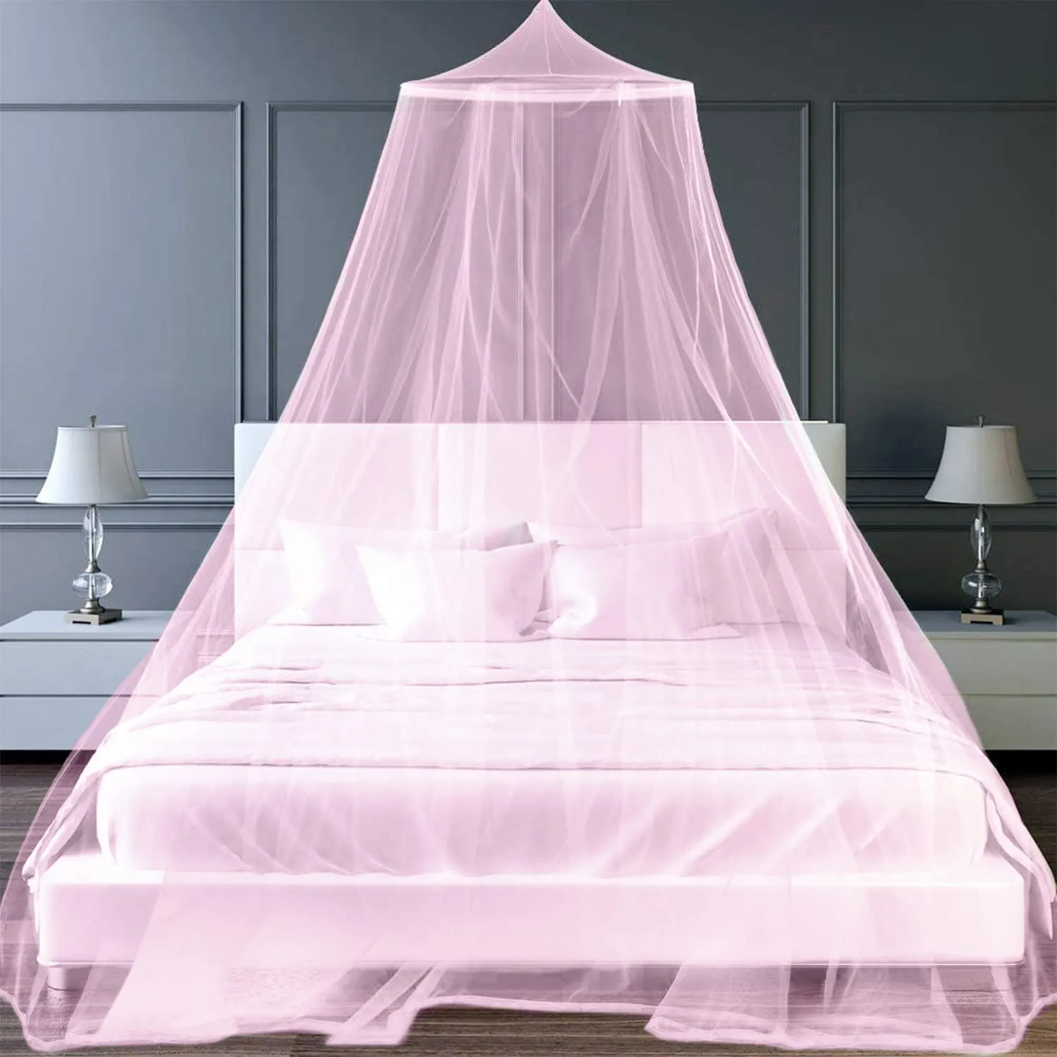 FFTANXS Zanzariera Letto Universale Rosa, Singolo e Matrimoniale, 0.6 x 2.5 x 10.5m, Baldacchino Mesh per Interni ed Esterni - immagine 1