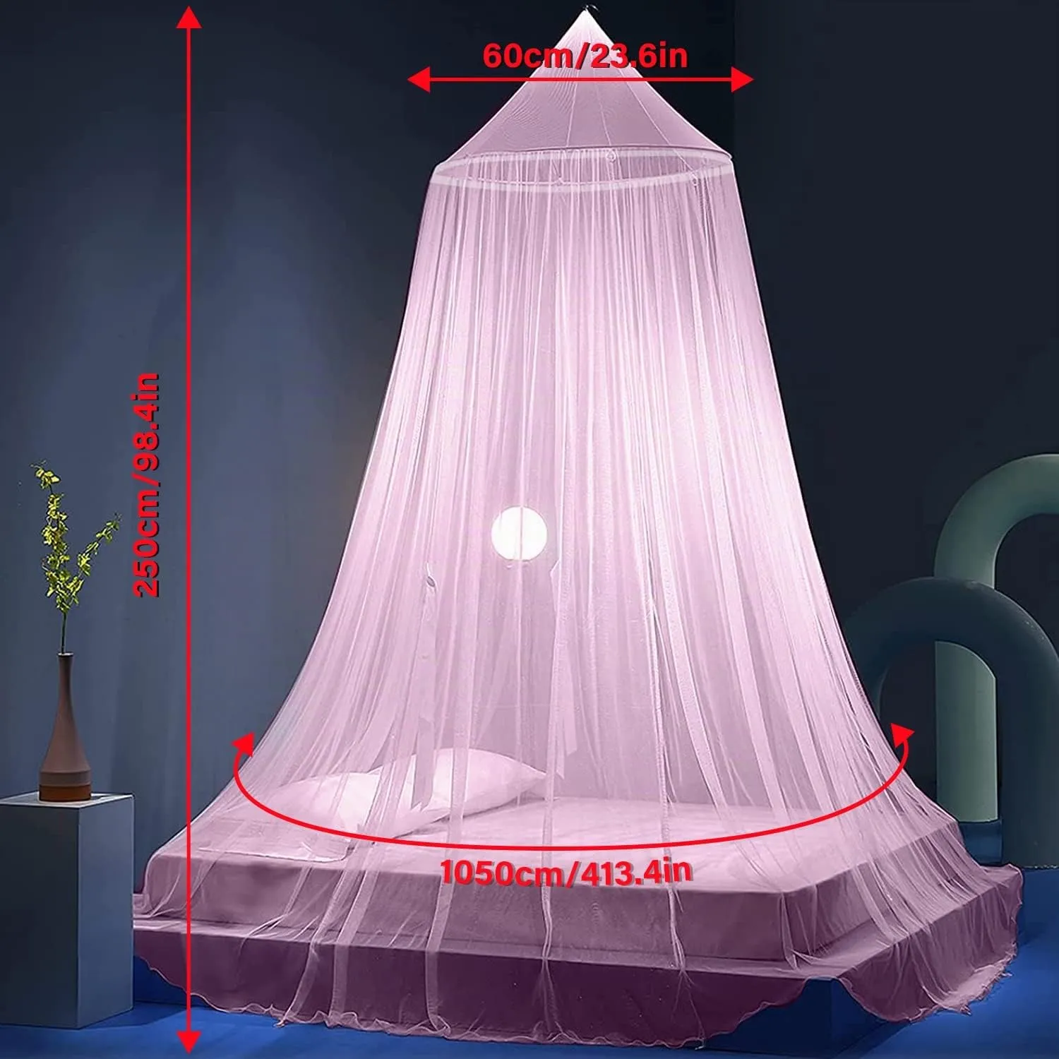 FFTANXS Zanzariera Letto Universale Rosa, Singolo e Matrimoniale, 0.6 x 2.5 x 10.5m, Baldacchino Mesh per Interni ed Esterni - immagine 2