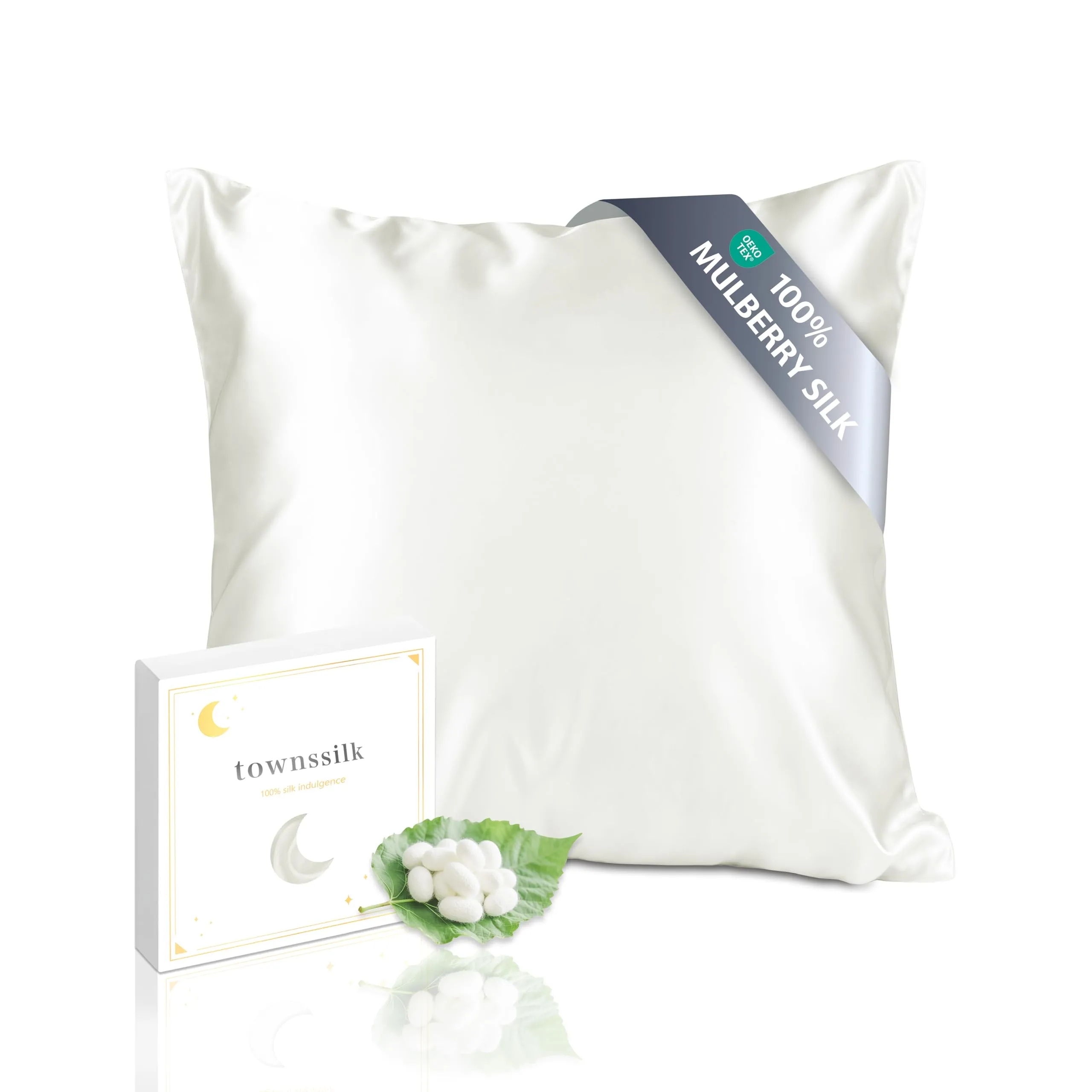 townssilk Federa in seta di gelso 100% naturale 19 momme, doppia faccia, 50x50cm, Naturalwhite - immagine 1