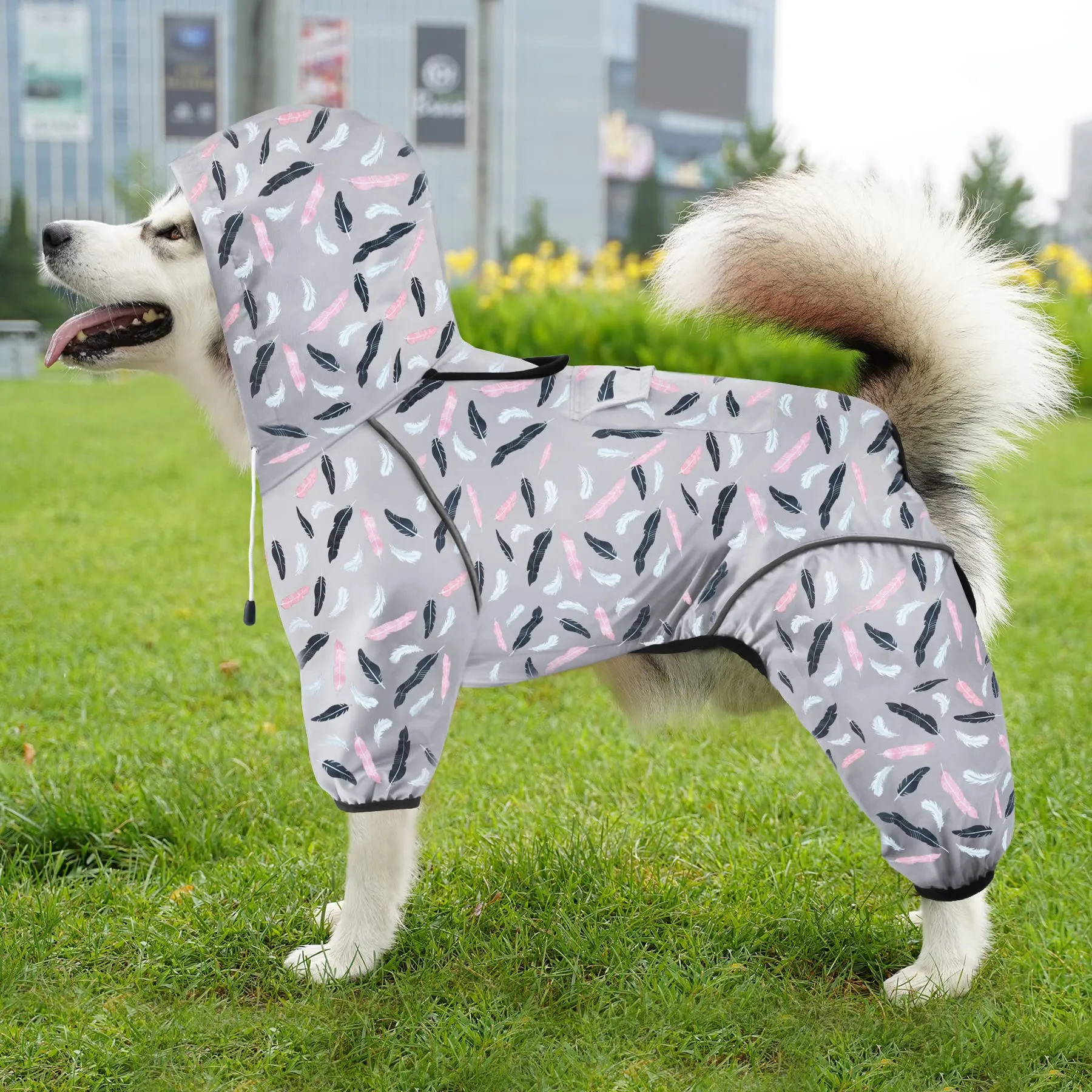 Idepet Impermeabile per Cani con Cappuccio e Foro per Collo, Poncho per Pioggia Riflettente e Antivento, Taglia M - immagine 1