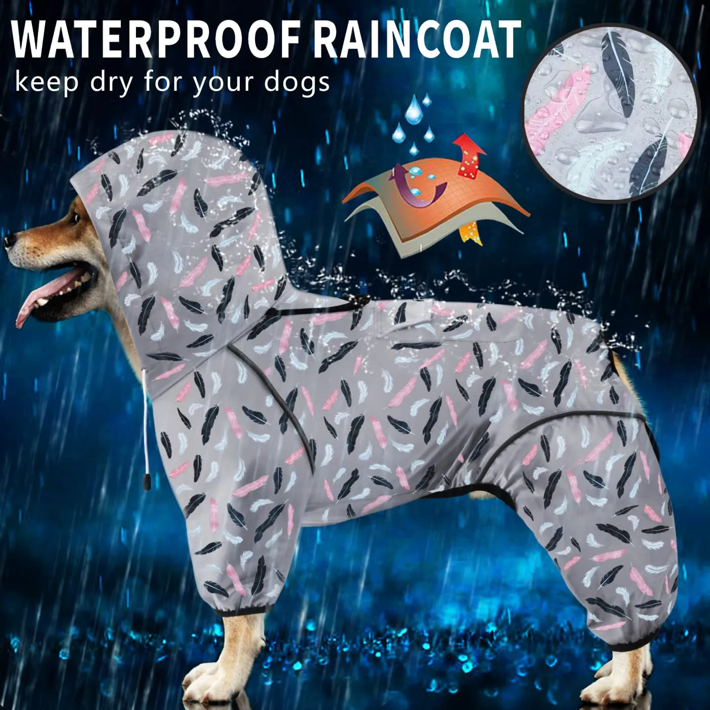 Idepet Impermeabile per Cani con Cappuccio e Foro per Collo, Poncho per Pioggia Riflettente e Antivento, Taglia M - immagine 3