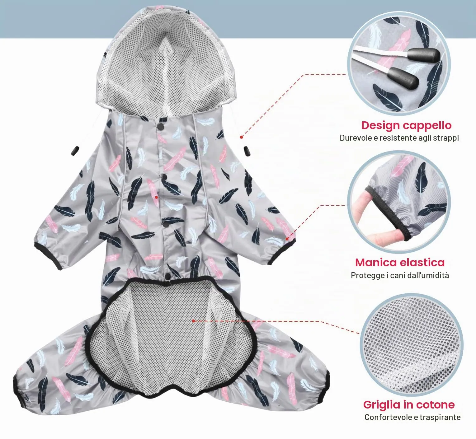 Idepet Impermeabile per Cani con Cappuccio e Foro per Collo, Poncho per Pioggia Riflettente e Antivento, Taglia M - immagine 6