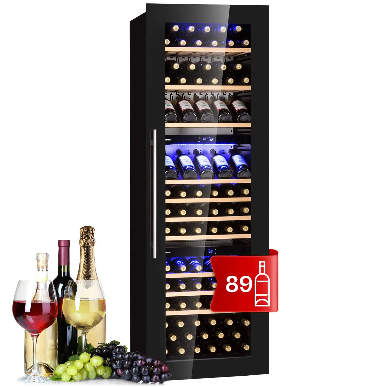 Klarstein Cantinetta Vino a Tre Zone, 246 L, 89 Bottiglie, Touch Control 5-18°C - immagine 1