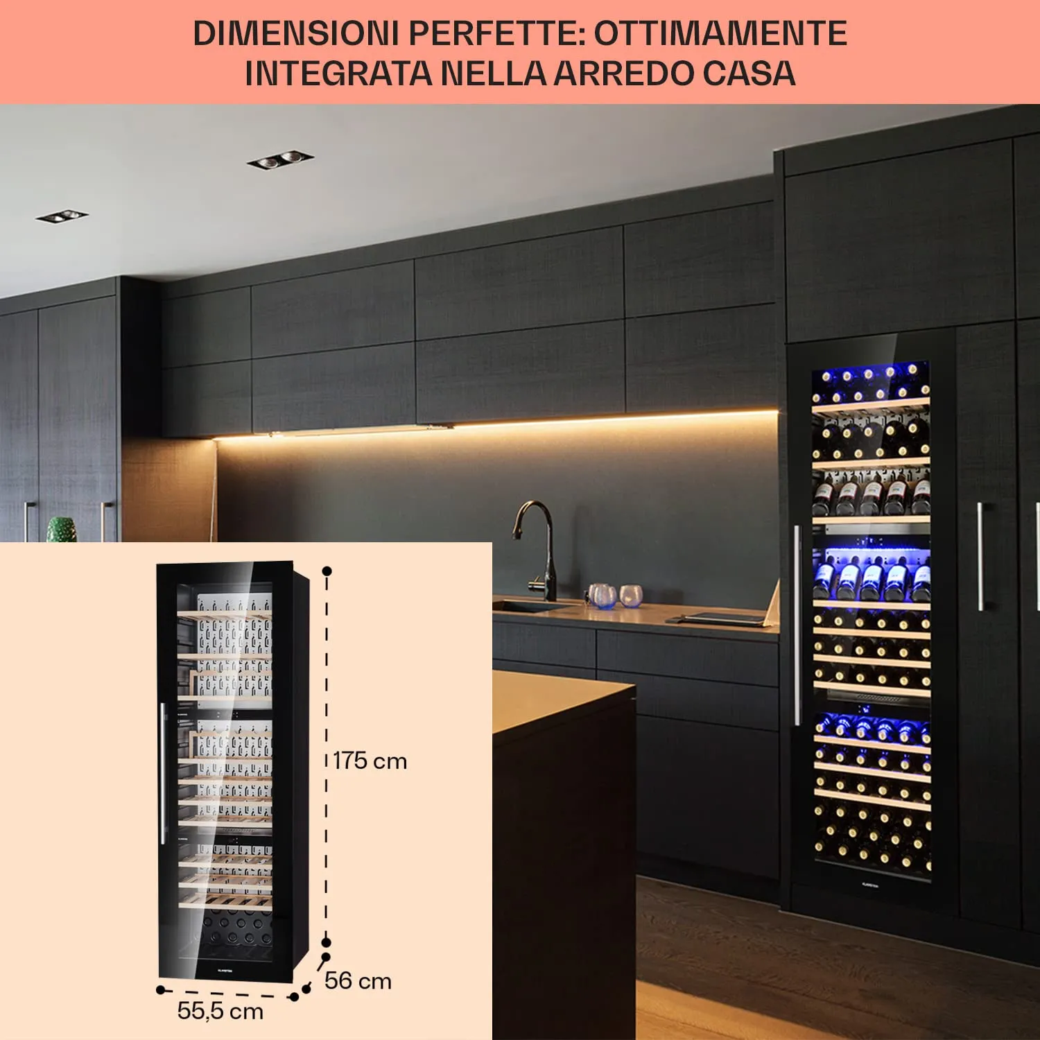 Klarstein Cantinetta Vino a Tre Zone, 246 L, 89 Bottiglie, Touch Control 5-18°C - immagine 6