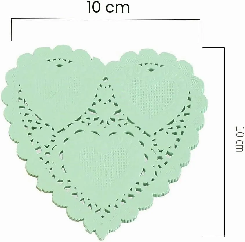 JOFONY Tovagliette di carta a forma di cuore in pizzo colorato, 200 pezzi, 10 cm - immagine 2