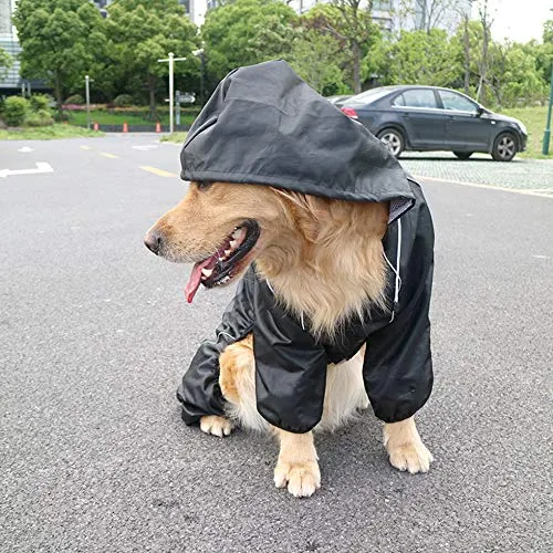 Idepet Impermeabile per Cani con Cappuccio e Foro per Collo, Poncho Antipioggia Riflettente e Antivento, Nero, Taglia M - immagine 4