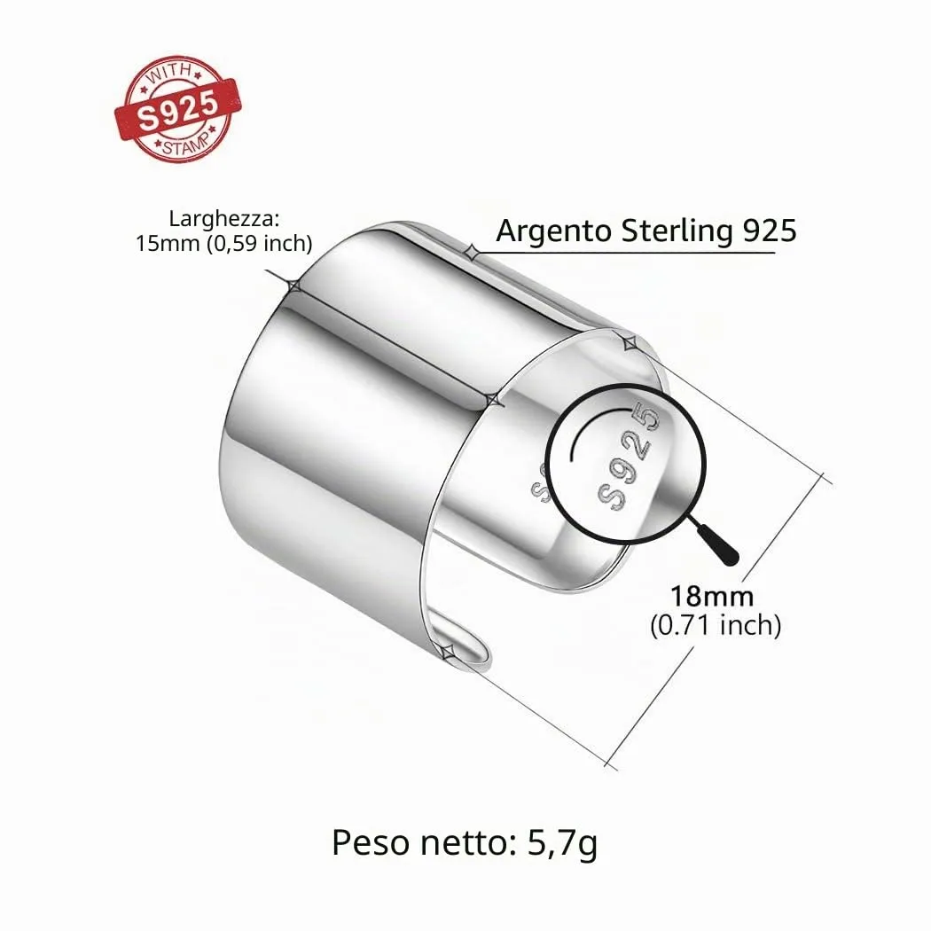 PROSILVER Anello Argento 925, Larghezza 15mm, Taglia Regolabile 12-27 - immagine 5