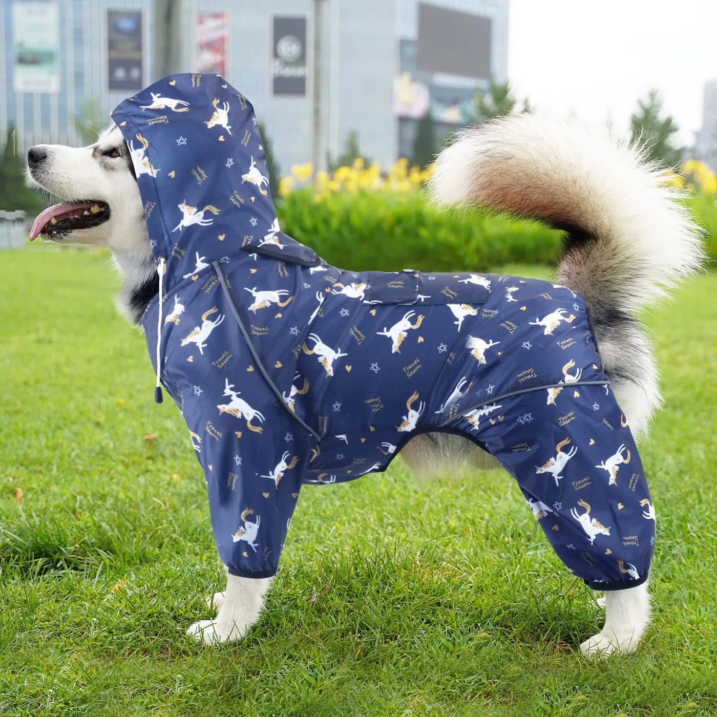 Idepet Impermeabile per cani con cappuccio, poncho riflettente e antivento, Blu, 3XL - immagine 1