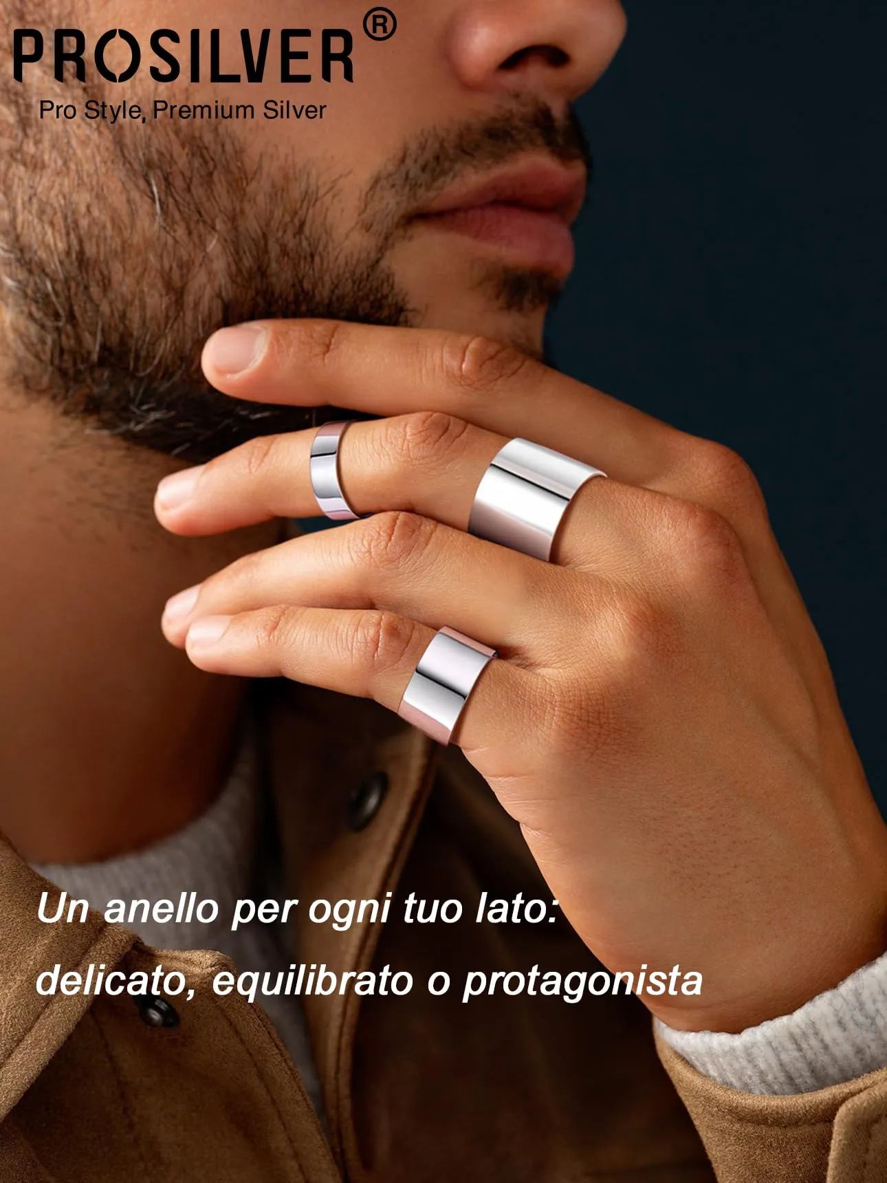 PROSILVER Anello Argento 925, Larghezza 5mm, Aperto e Regolabile (Taglia 12-27) per Donna e Uomo - immagine 5