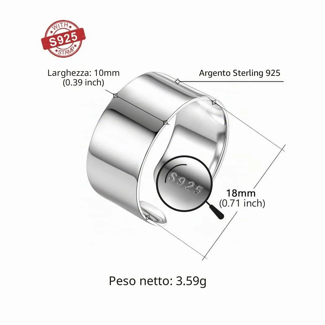 PROSILVER Anello in Argento 925, Larghezza 10mm, Taglia Regolabile 12-27 - immagine 5