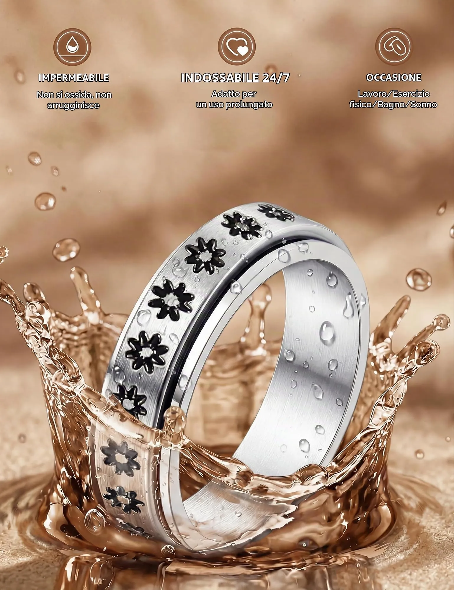 ADRAMATA 8 Pezzi Fidget Anelli Ansia in Acciaio Inossidabile per Donna - immagine 3