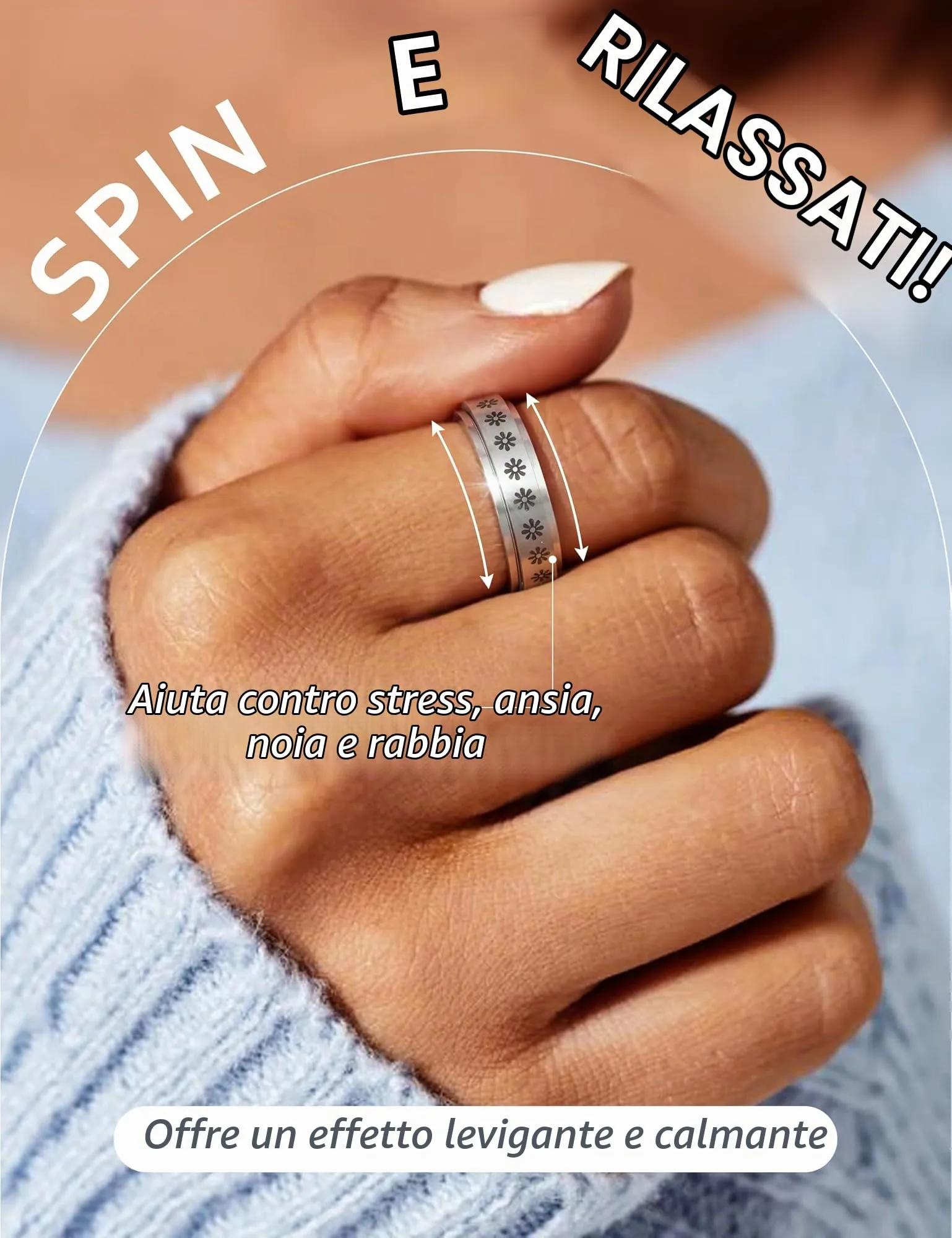 ADRAMATA Fidget Rings for Anxiety, 8 Piece Set, Stainless Steel for Women - immagine 2