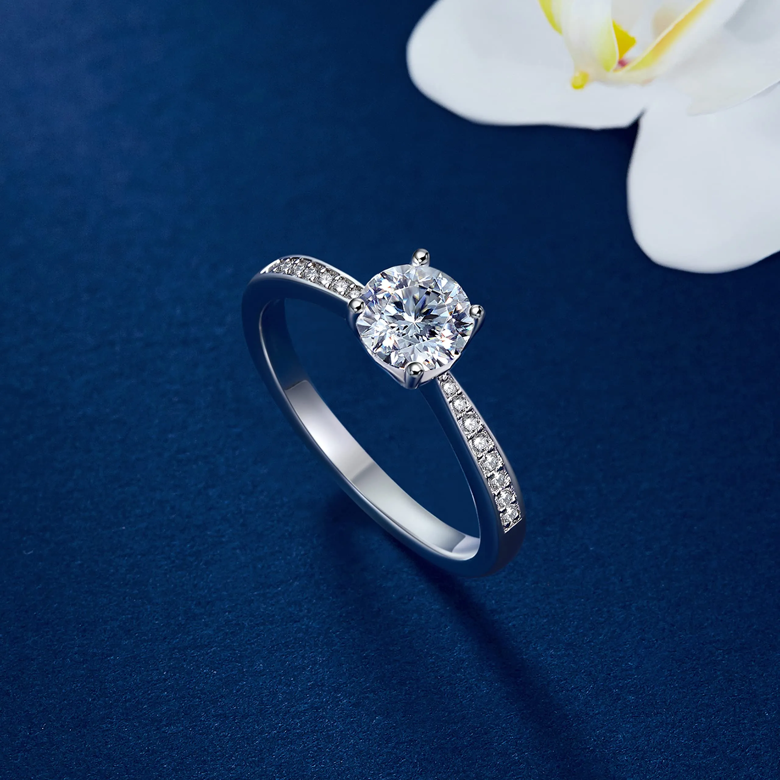 MomentWish Anello Donna 1ct Moissanite Fidanzamento Oro Rosa 925 Taglia 60 - immagine 8