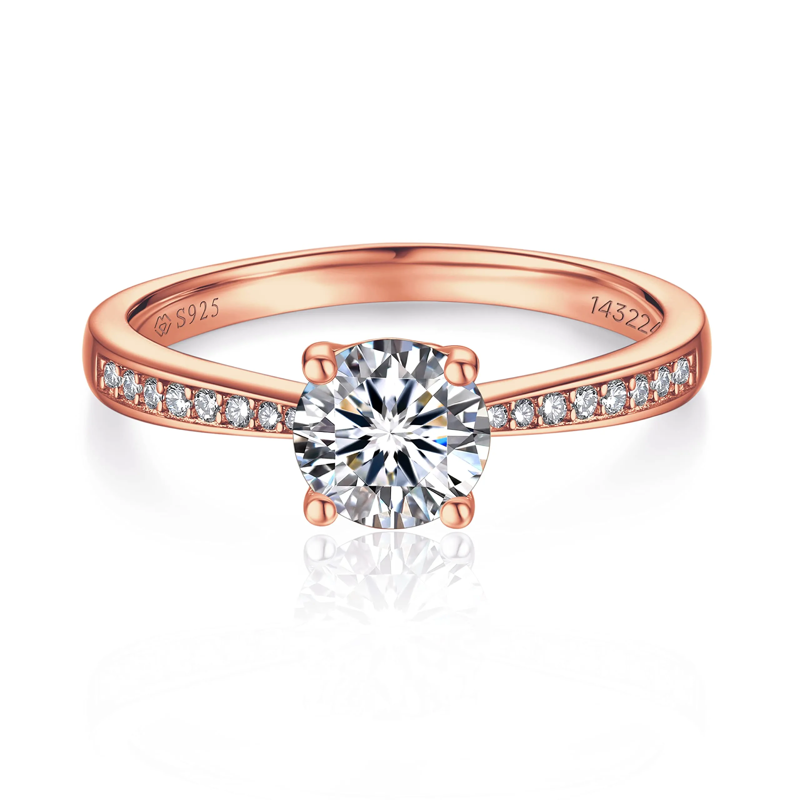 MomentWish Anello Donna 1ct Moissanite Fidanzamento Oro Rosa Argento 925 Taglia 48 - immagine 1