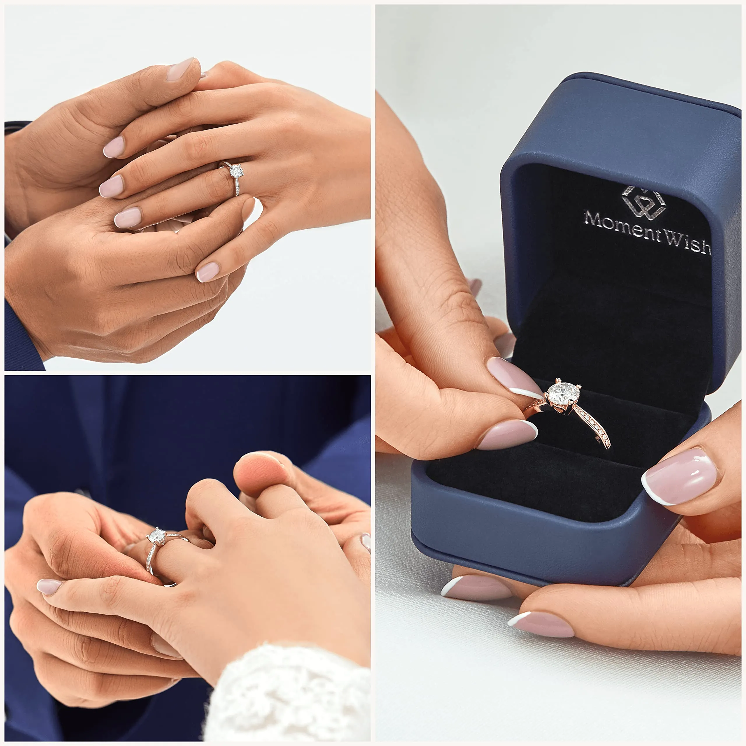 MomentWish Anello Donna 1ct Moissanite Fidanzamento Argento 925 Taglia 63 - immagine 2
