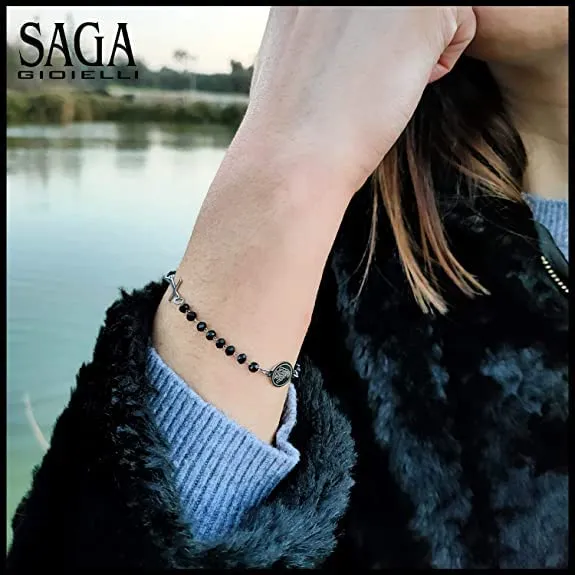 SAGA GIOIELLI Bracciale Rosario Cristalli Neri Acciaio per Donna Uomo - immagine 2