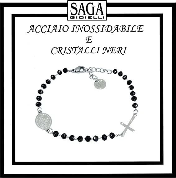 SAGA GIOIELLI Bracciale Rosario Cristalli Neri Acciaio per Donna Uomo - immagine 4