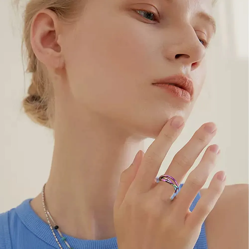 QKEPCY Anello Antistress Donna Nodo Intrecciato in Acciaio Inossidabile Fidget Anxiety Ring Spinner - immagine 4