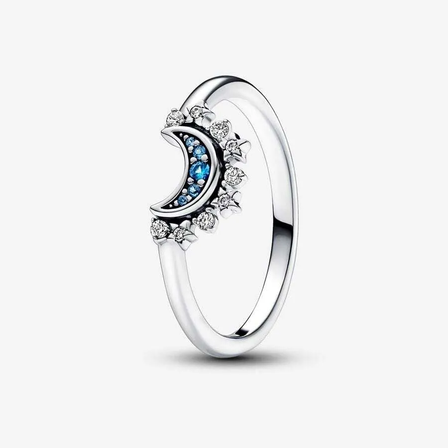 Pandora Anello Moments con Luna Brillante in Argento Sterling, Cristallo Blu Notte e Zirconia Cubica, 56 - immagine 2